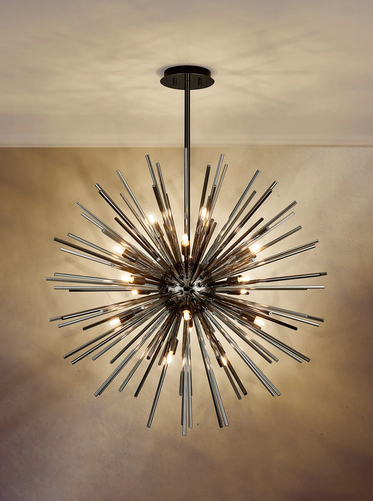 Fabula Kempton Sputnik Glass Rod Round Pendant Light – Black Chrome & Smoke