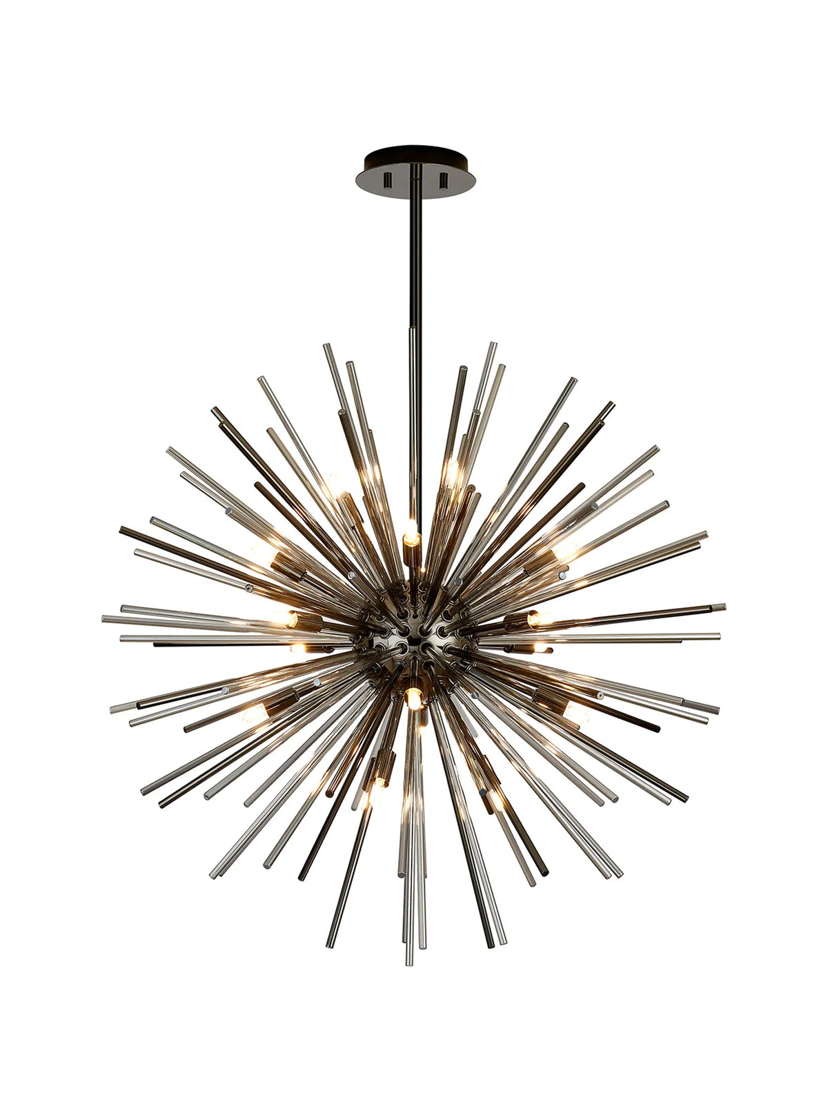 Fabula Kempton Sputnik Glass Rod Round Pendant Light – Black Chrome & Smoke 75 cm