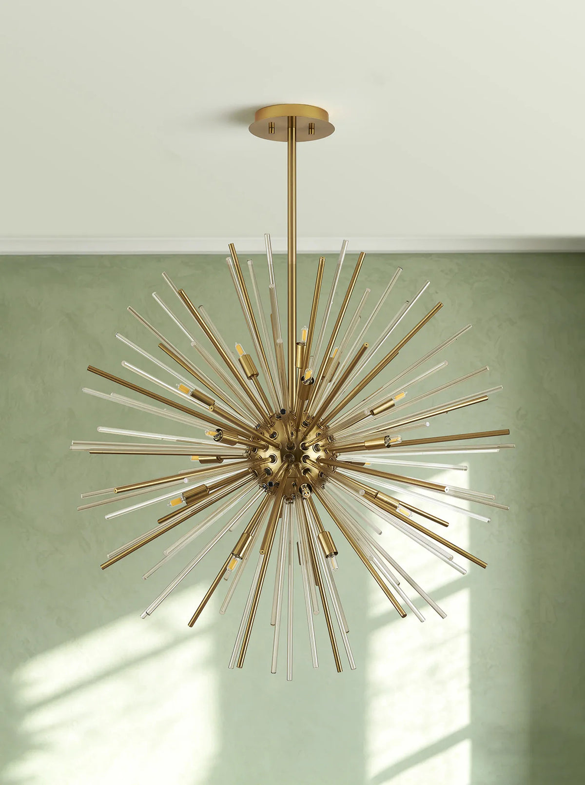 Fabula Kempton Sputnik Glass Rod Round Pendant Light – Brass & Cognac
