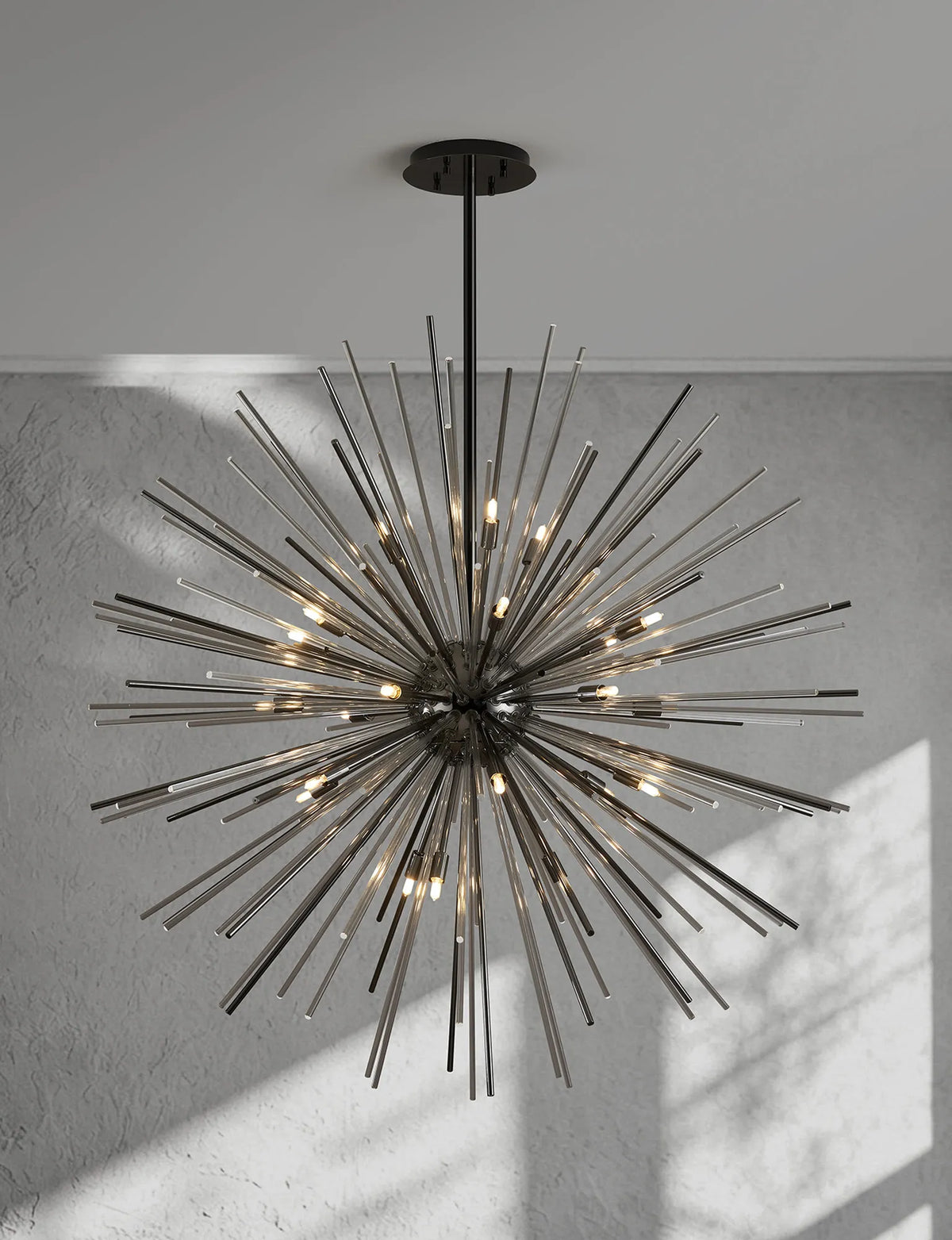 Fabula Kempton Sputnik Glass Rod Round Pendant Light – Black Chrome & Clear