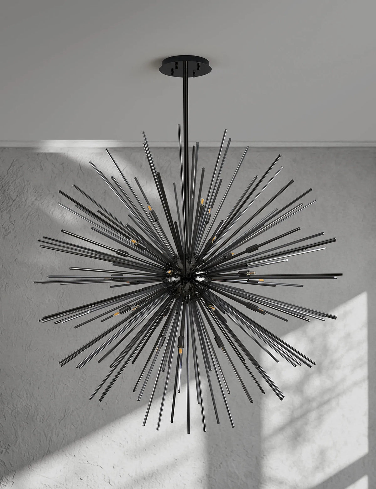 Fabula Kempton Sputnik Glass Rod Round Pendant Light – Black Chrome & Smoke