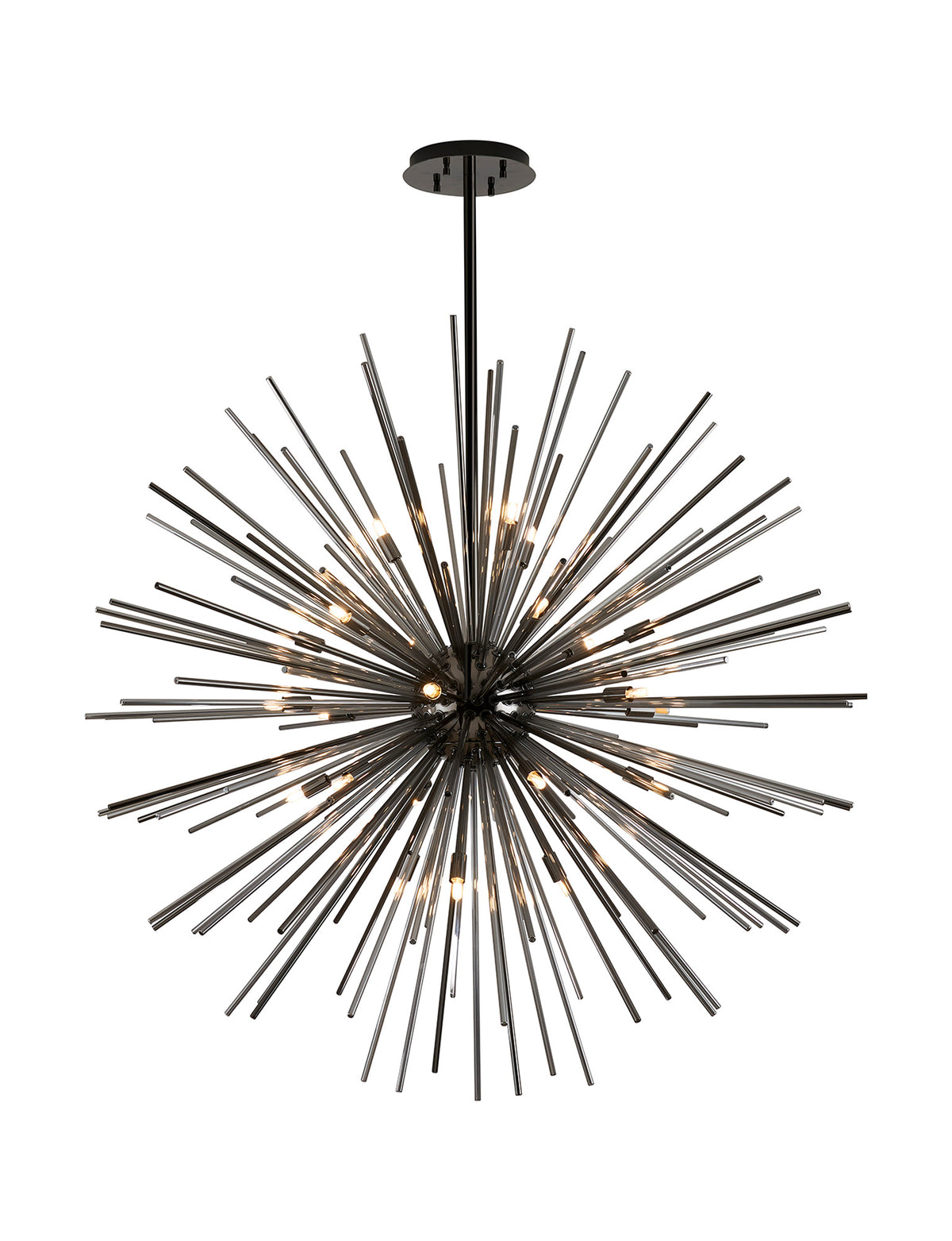 Fabula Kempton Sputnik Glass Rod Round Pendant Light – Black Chrome & Smoke 112 cm