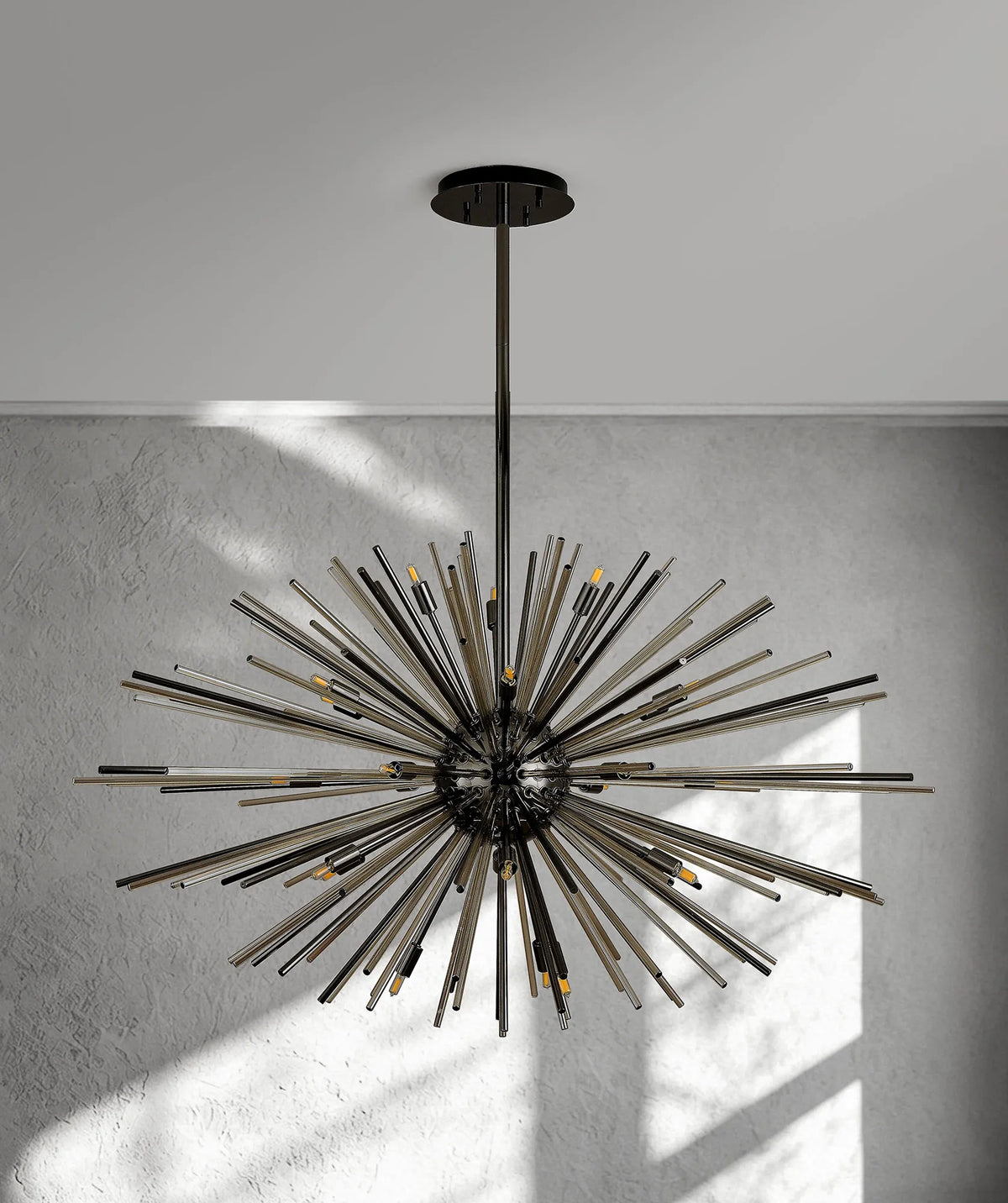 Fabula Kempton Sputnik Glass Rod Horizontal Oval Pendant Light – 112 cm – Black Chrome & Cognac