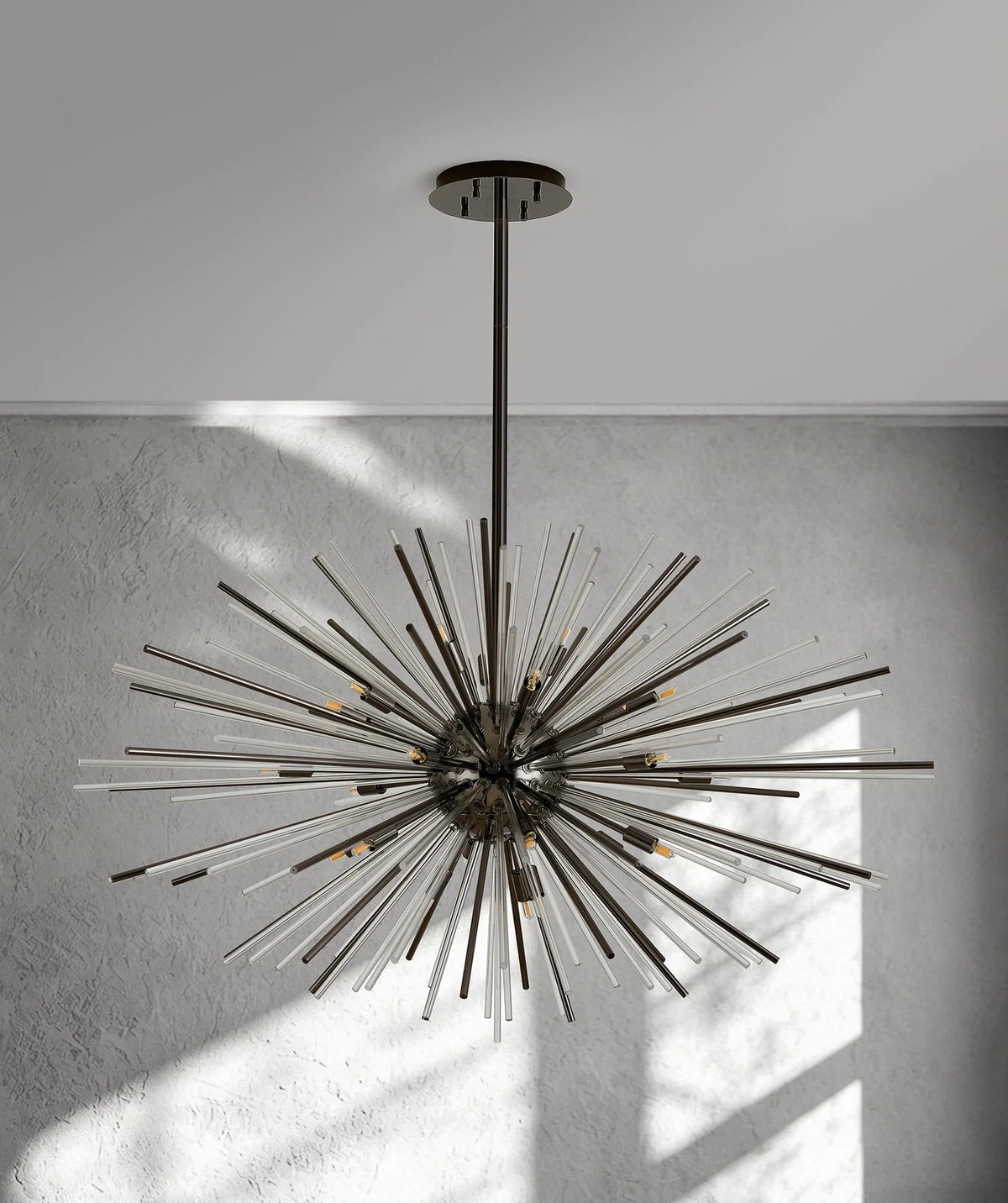 Fabula Kempton Sputnik Glass Rod Horizontal Oval Pendant Light – 112 cm – Black Chrome & Clear