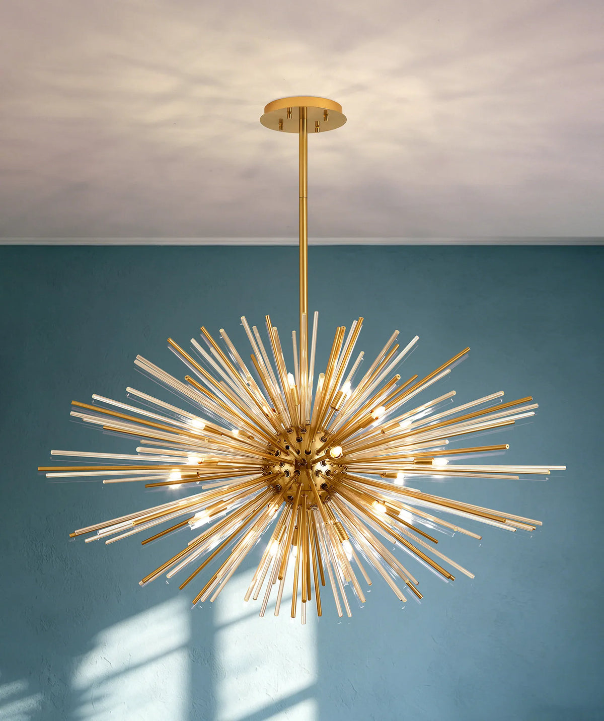 Fabula Kempton Sputnik Glass Rod Horizontal Oval Pendant Light – 112 cm – Brass & Cognac