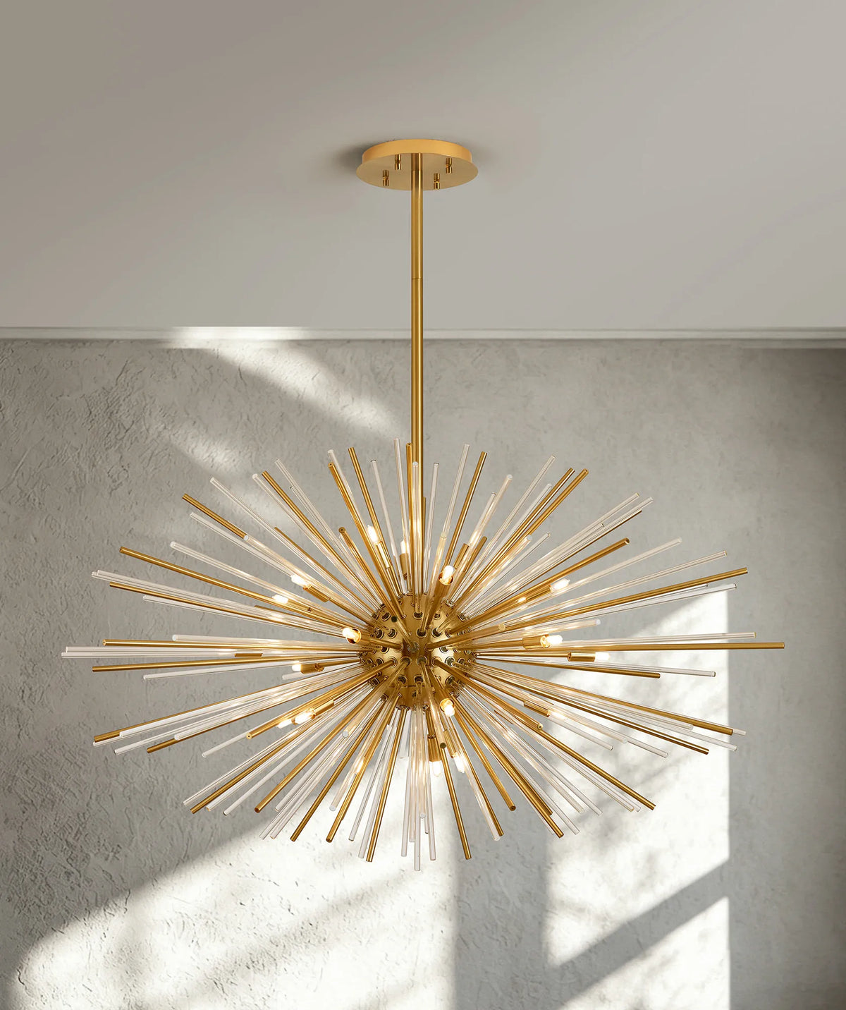 Fabula Kempton Sputnik Glass Rod Horizontal Oval Pendant Light – 112 cm – Brass & Clear