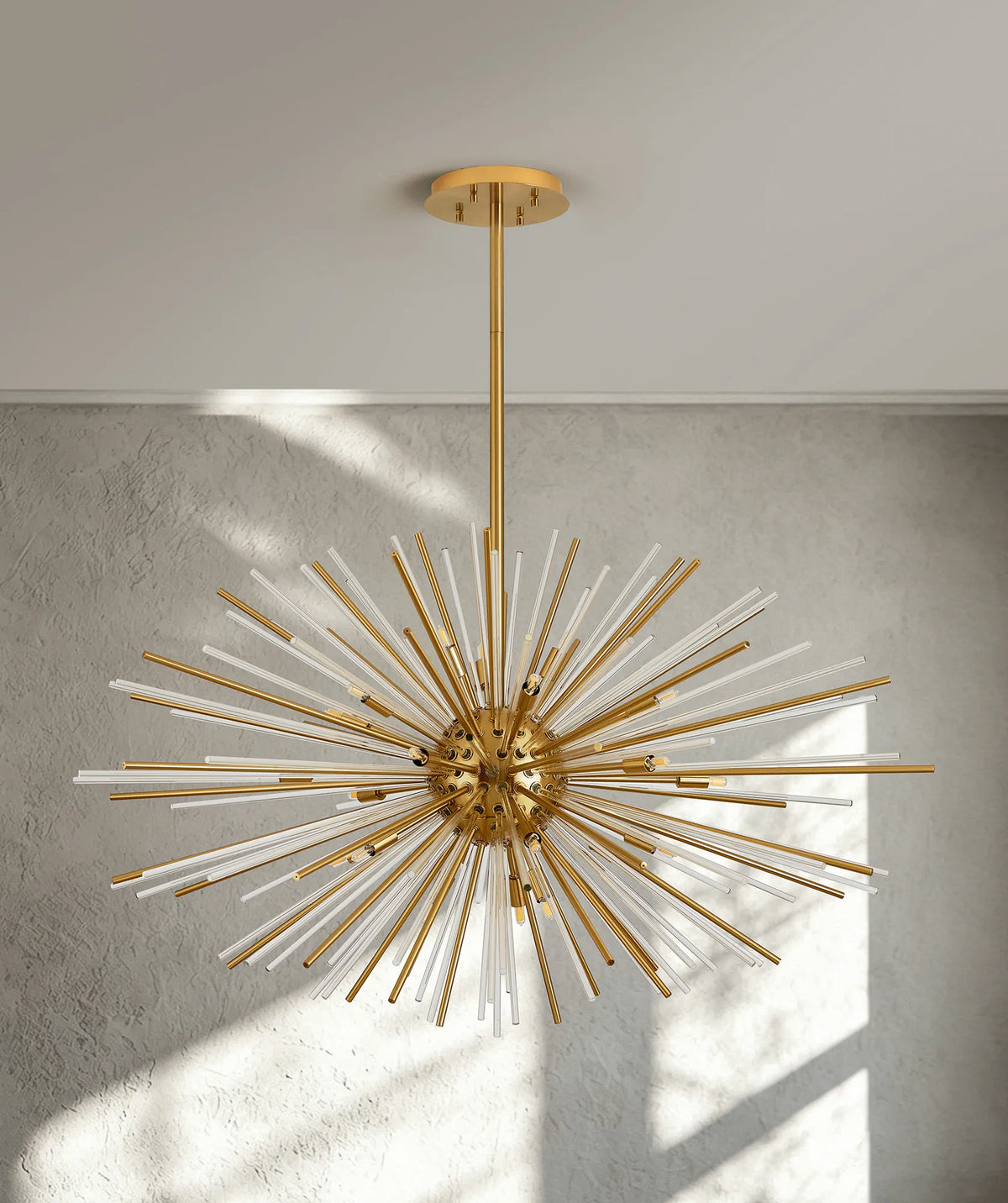 Fabula Kempton Sputnik Glass Rod Horizontal Oval Pendant Light – 112 cm – Brass & Clear