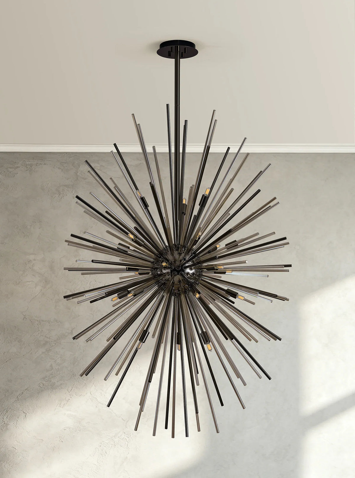 Fabula Kempton Sputnik Glass Rod Vertical Oval Pendant Light – 75 cm – Black Chrome & Cognac