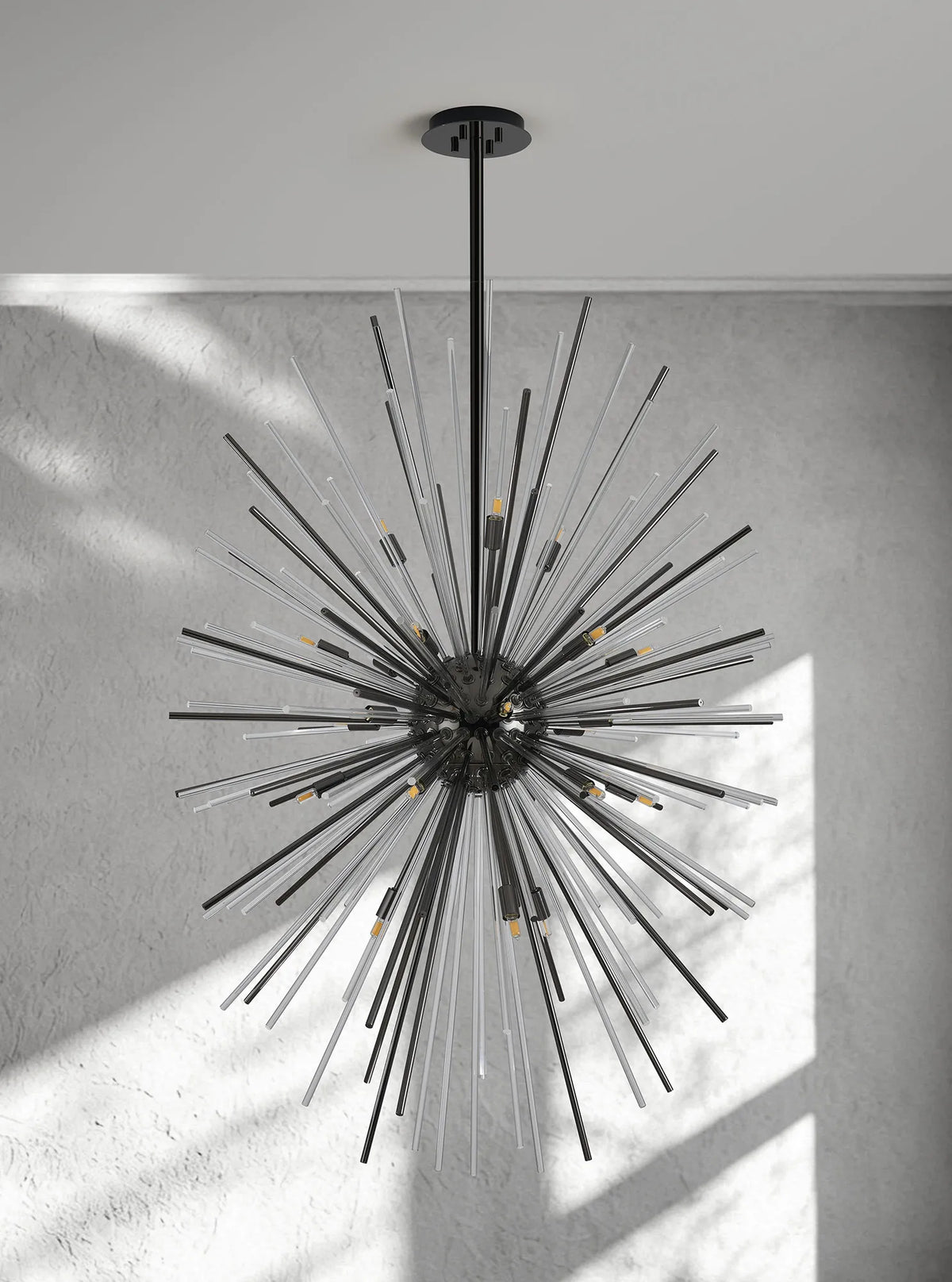 Fabula Kempton Sputnik Glass Rod Vertical Oval Pendant Light – 75 cm – Black Chrome & Clear