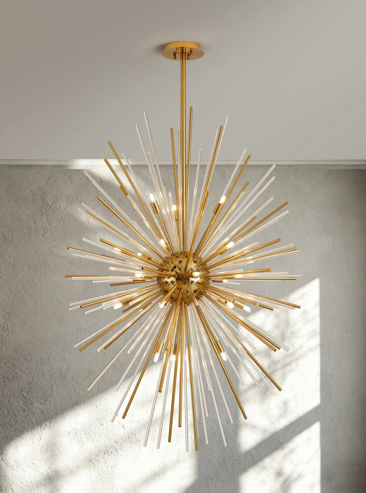 Fabula Kempton Sputnik Glass Rod Vertical Oval Pendant Light – 75 cm – Brass & Clear