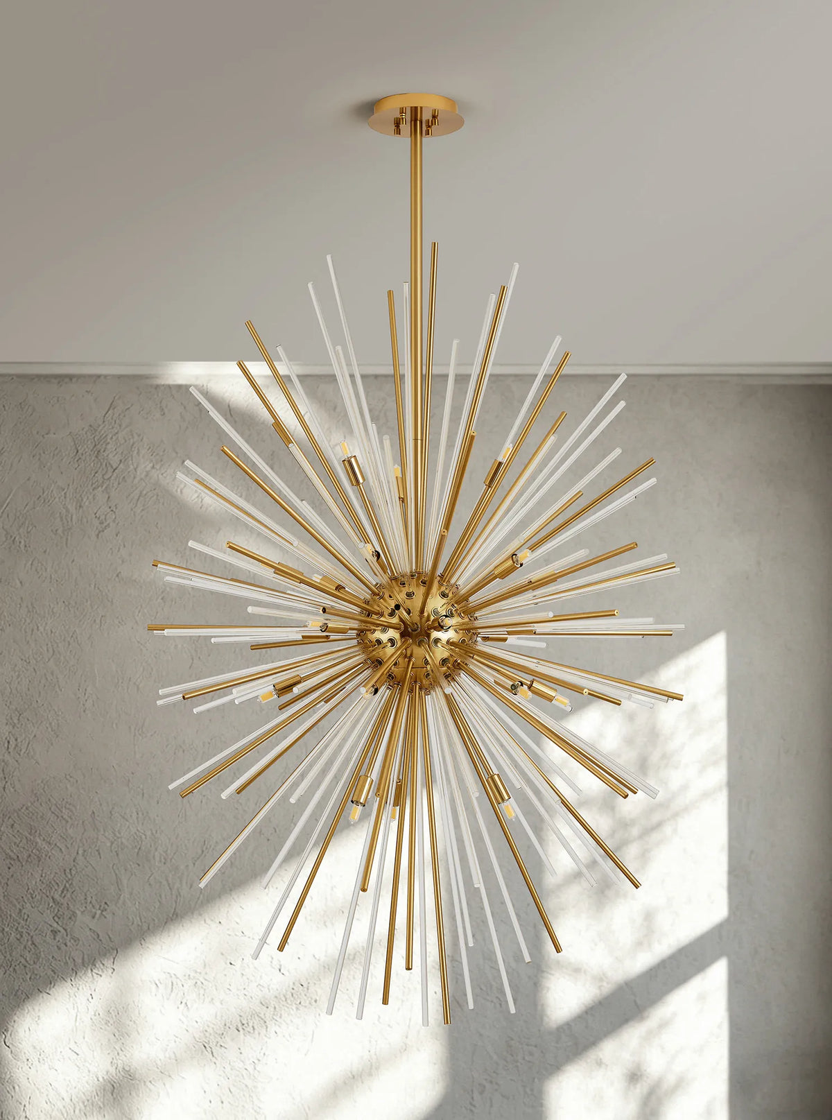 Fabula Kempton Sputnik Glass Rod Vertical Oval Pendant Light – 75 cm – Brass & Clear