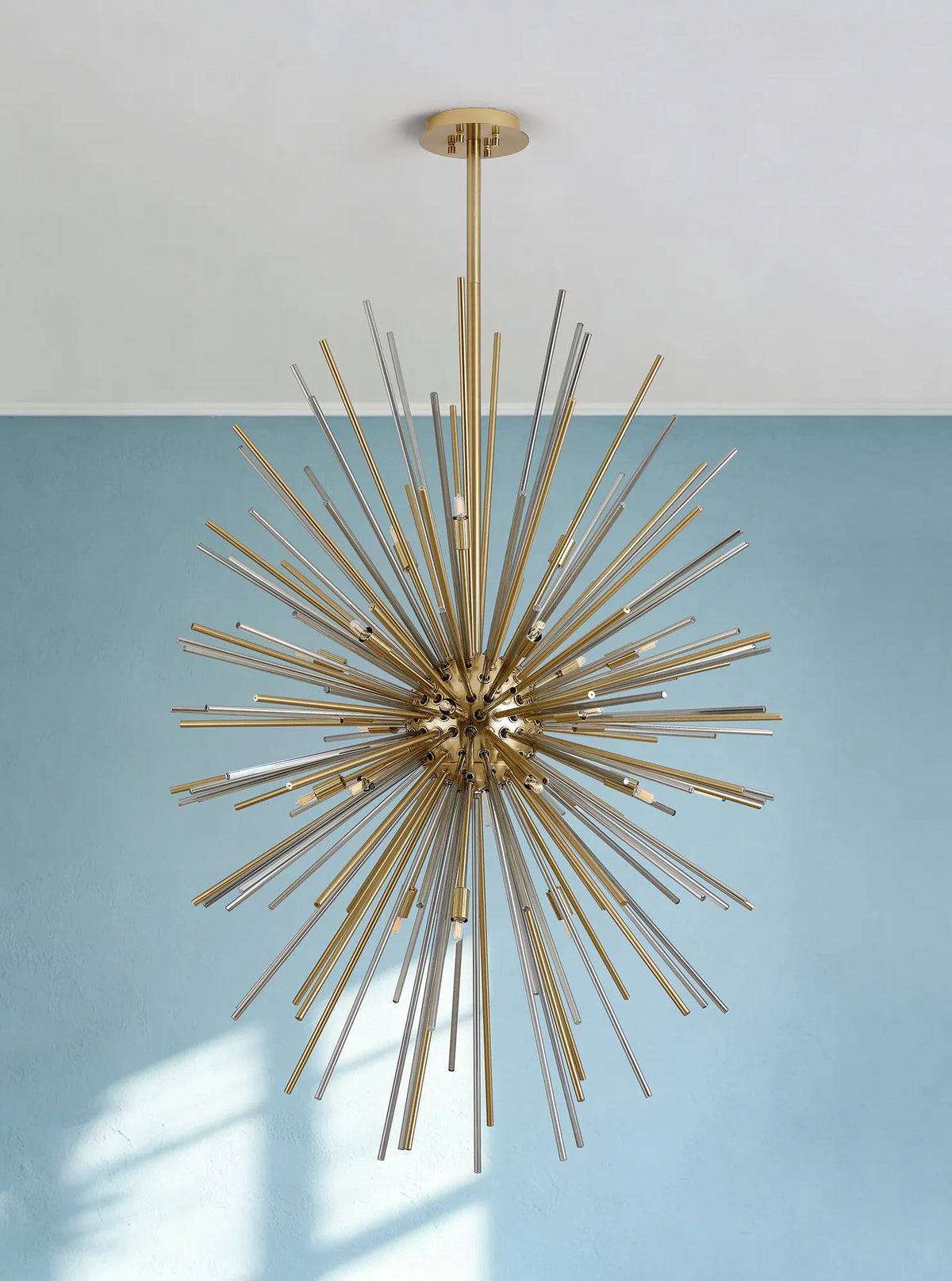 Fabula Kempton Sputnik Glass Rod Vertical Oval Pendant Light – 75 cm – Brass & Smoke