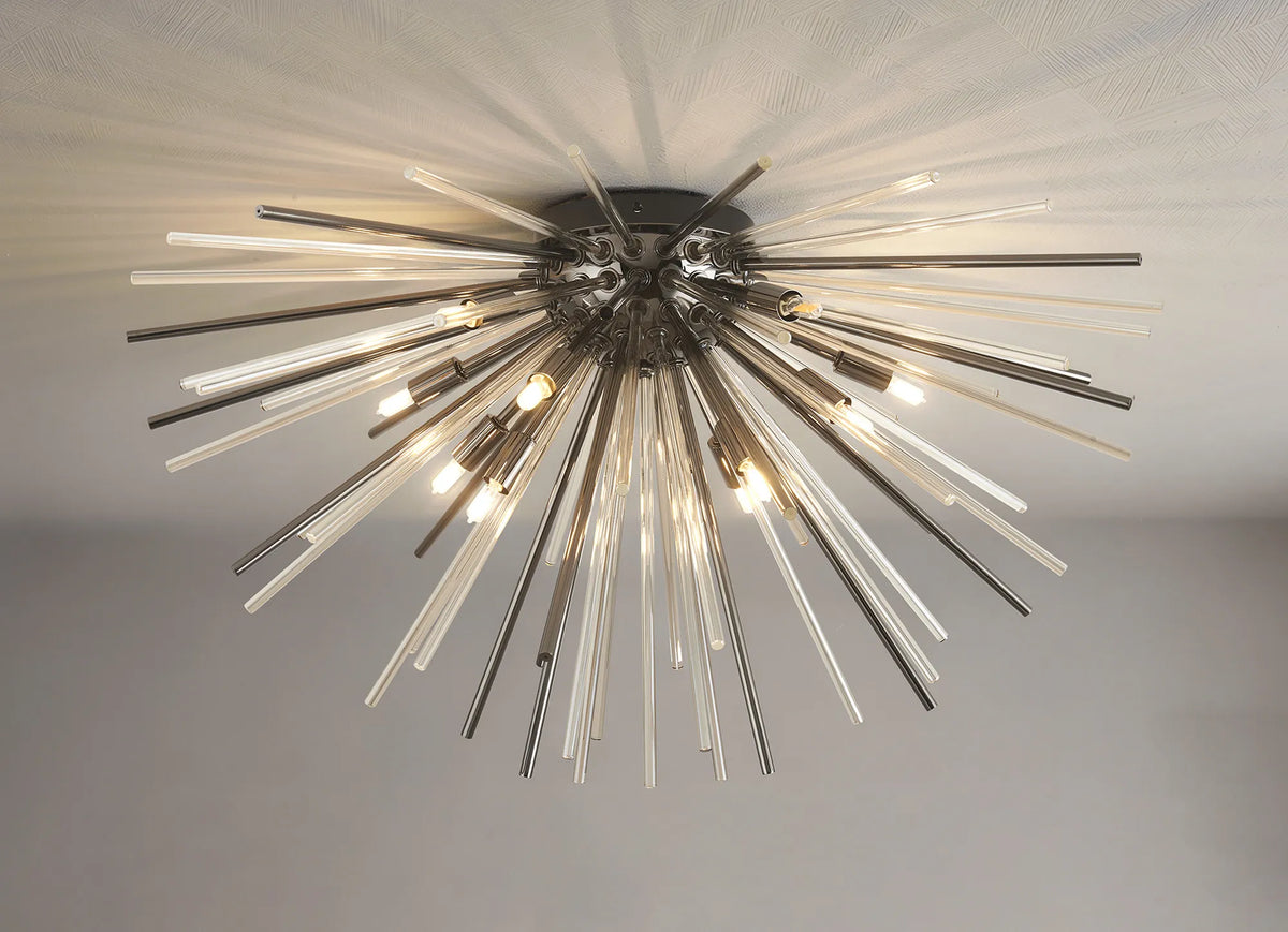 Fabula Kempton Sputnik Glass Rod Glass Rod Flush Ceiling Light – 75 cm – Black Chrome & Cognac