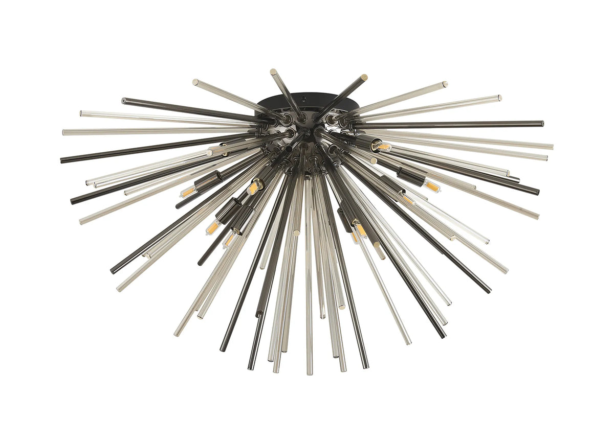Fabula Kempton Sputnik Glass Rod Glass Rod Flush Ceiling Light – 75 cm – Black Chrome & Cognac