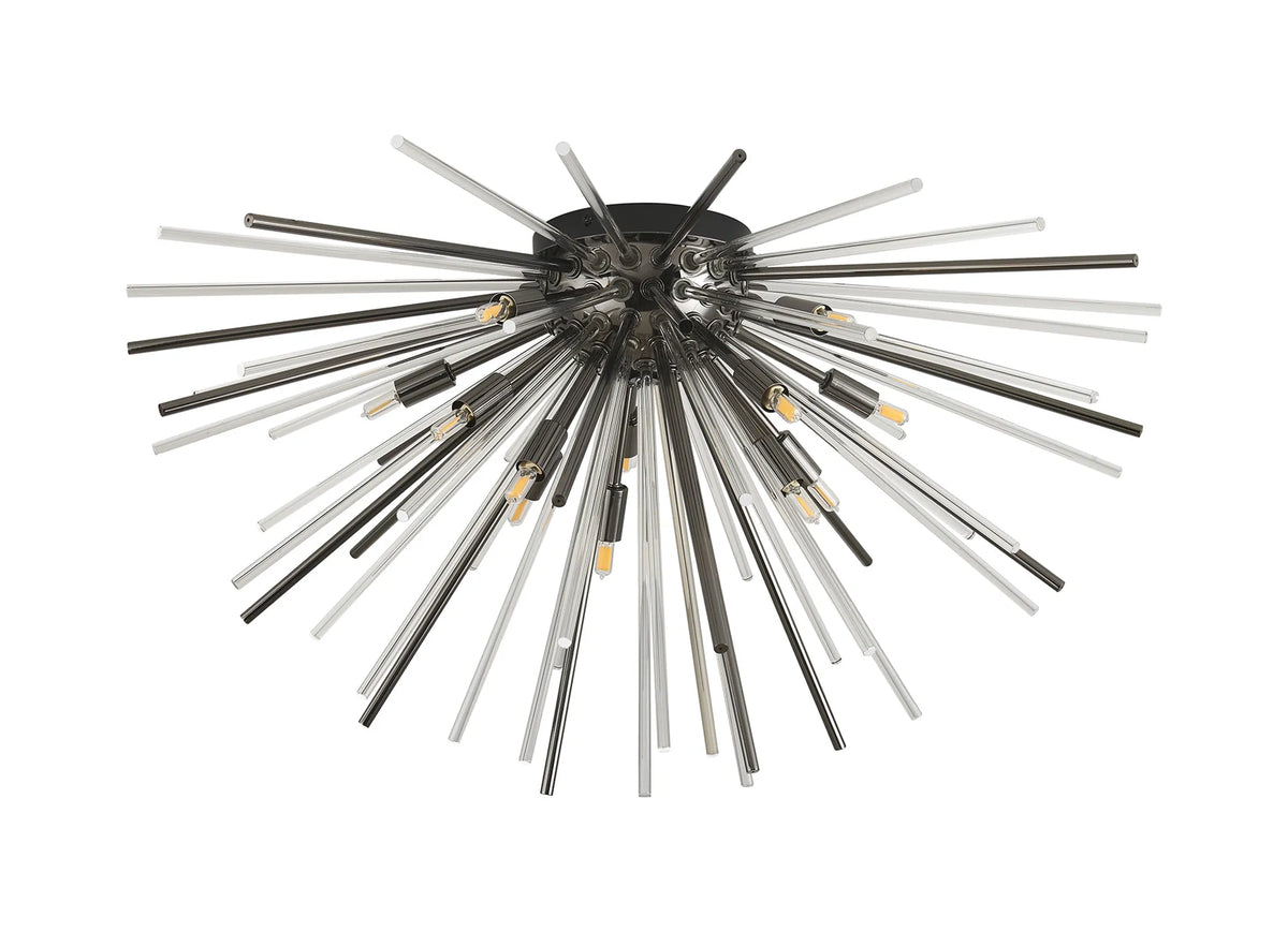 Fabula Kempton Sputnik Glass Rod Glass Rod Flush Ceiling Light – 75 cm – Black Chrome & Clear