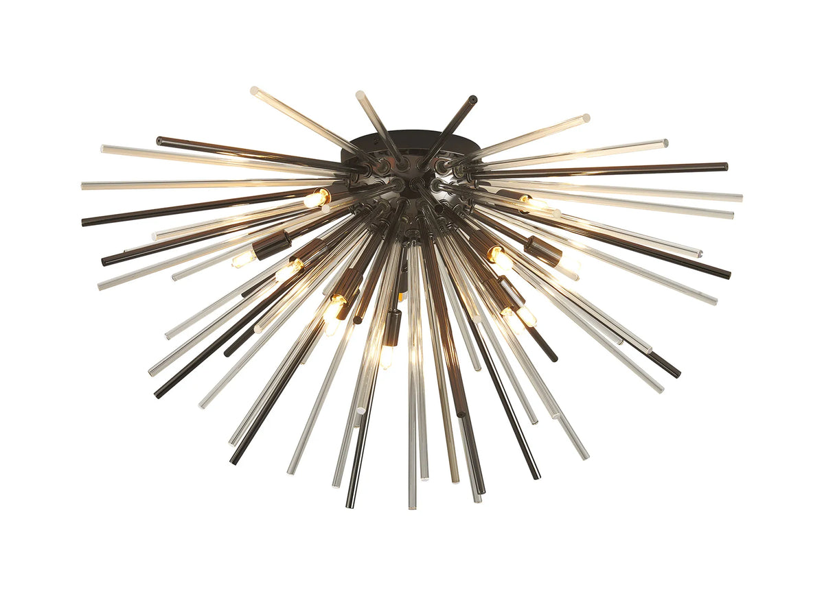 Fabula Kempton Sputnik Glass Rod Glass Rod Flush Ceiling Light – 75 cm – Black Chrome & Clear 75 cm