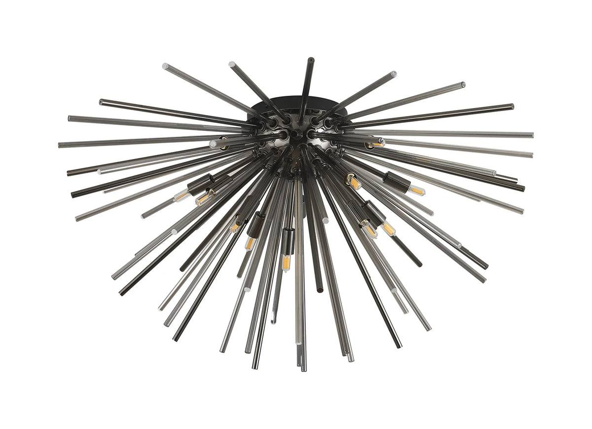 Fabula Kempton Sputnik Glass Rod Glass Rod Flush Ceiling Light – 75 cm – Black Chrome & Smoke