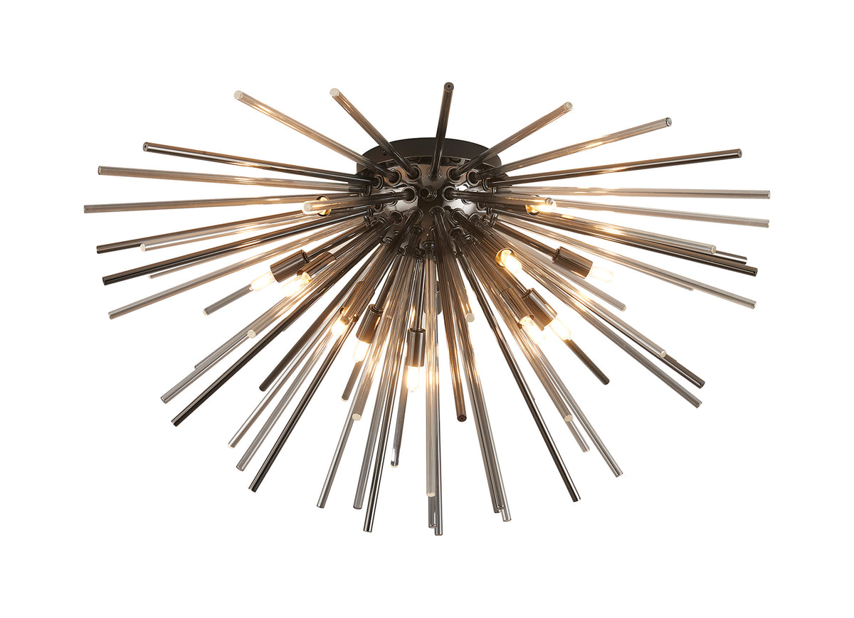 Fabula Kempton Sputnik Glass Rod Glass Rod Flush Ceiling Light – 75 cm – Black Chrome & Smoke 75 cm