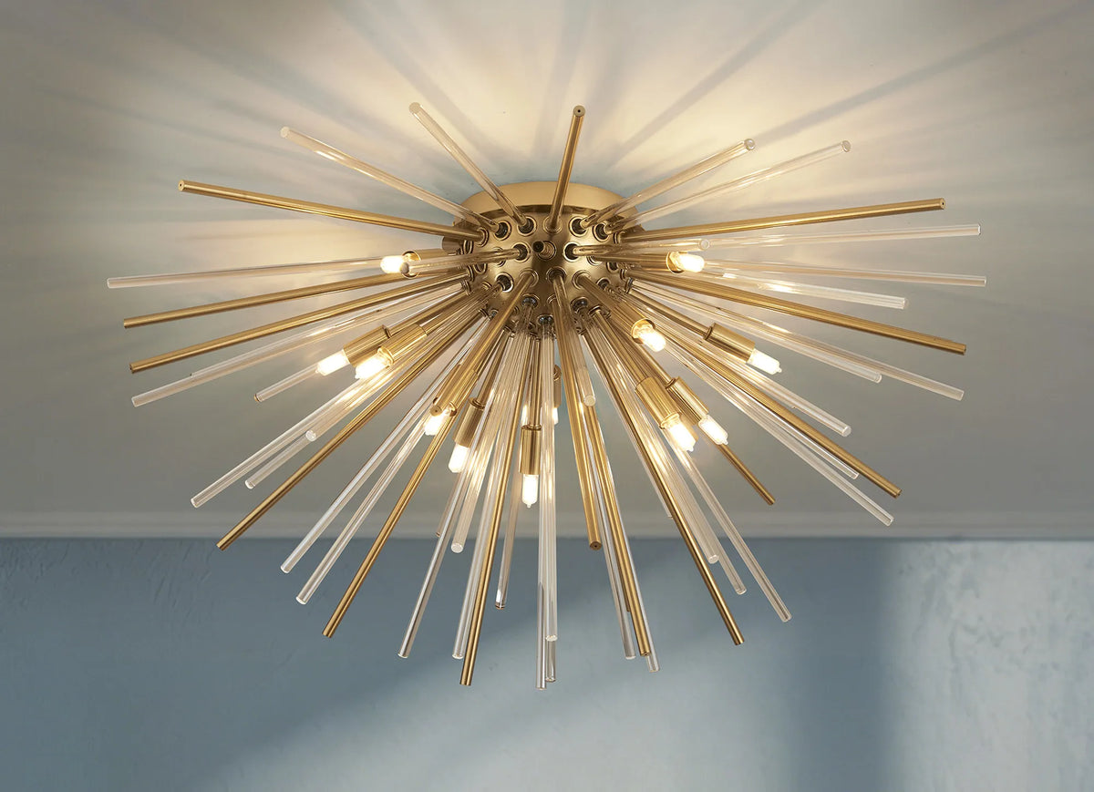 Fabula Kempton Sputnik Glass Rod Glass Rod Flush Ceiling Light – 75 cm – Brass & Cognac
