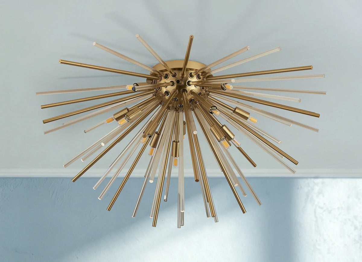 Fabula Kempton Sputnik Glass Rod Glass Rod Flush Ceiling Light – 75 cm – Brass & Cognac