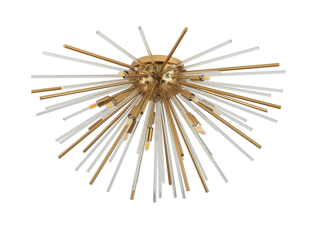 Fabula Kempton Sputnik Glass Rod Glass Rod Flush Ceiling Light – 75 cm – Brass & Clear