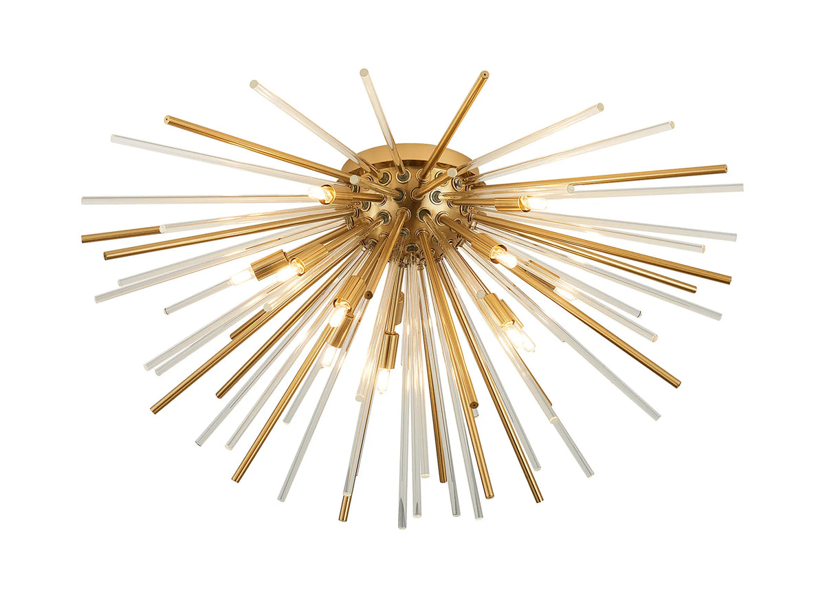 Fabula Kempton Sputnik Glass Rod Glass Rod Flush Ceiling Light – 75 cm – Brass & Clear 75 cm