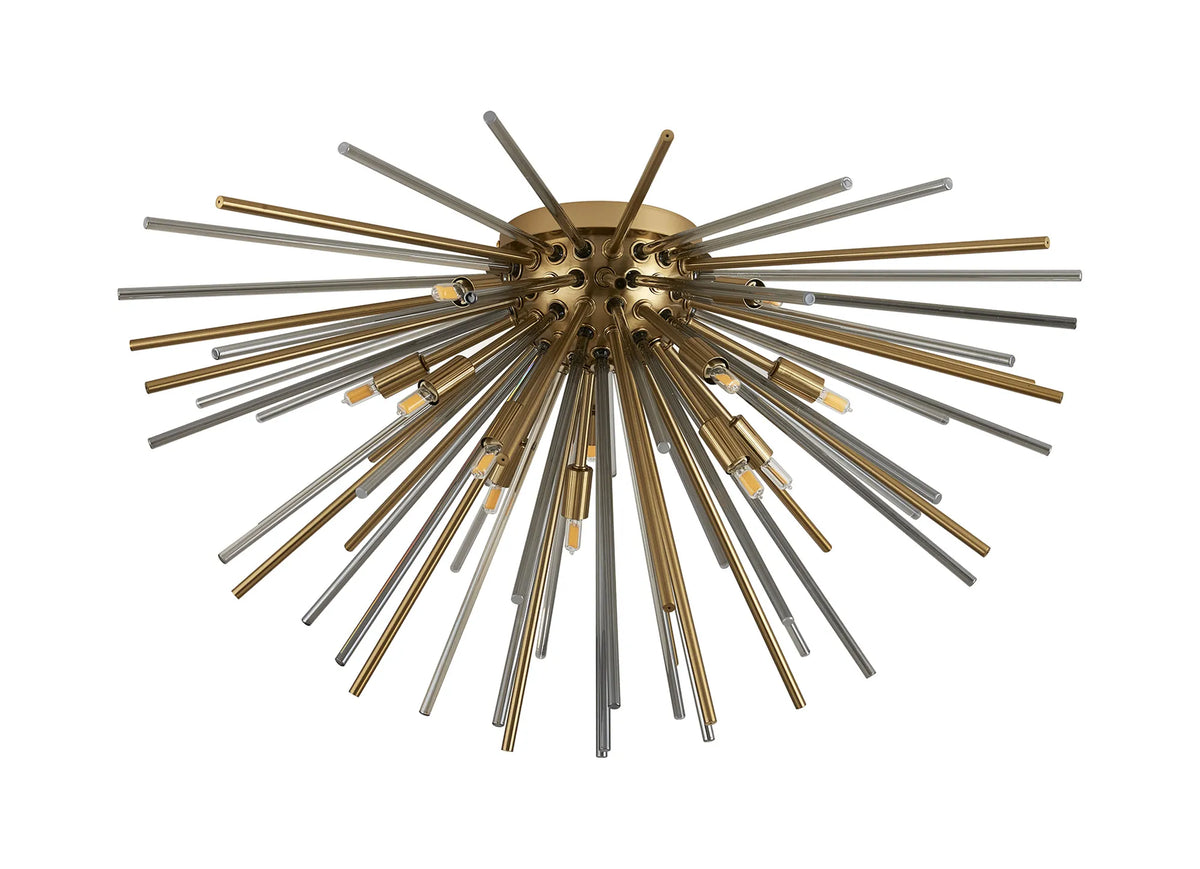 Fabula Kempton Sputnik Glass Rod Glass Rod Flush Ceiling Light – 75 cm – Brass & Smoke