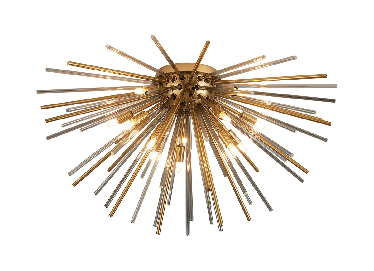 Fabula Kempton Sputnik Glass Rod Glass Rod Flush Ceiling Light – 75 cm – Brass & Smoke 75 cm