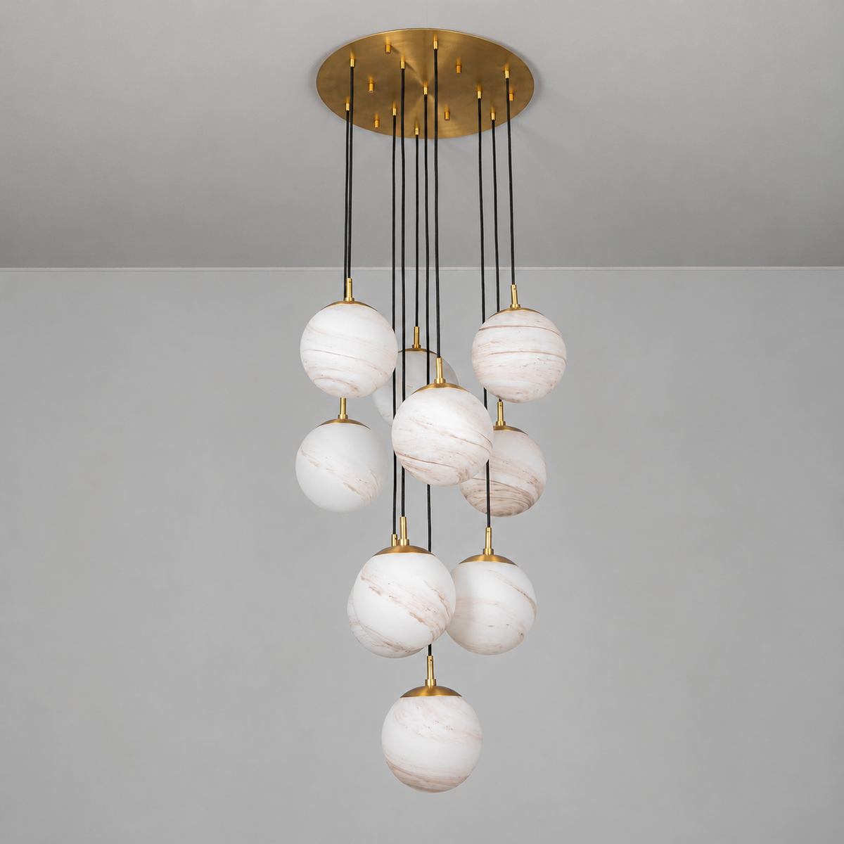 Schwung Globe Cluster 10 Light Chandelier - Marble Glass
