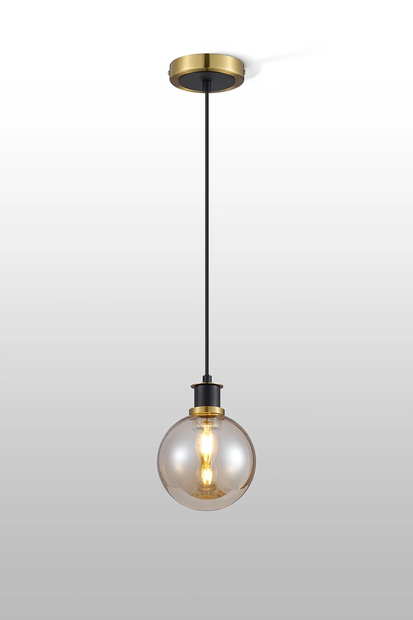 Sycamore Pendant with 15cm Round Glass Shade - Brass, Amber Plated & Satin Black