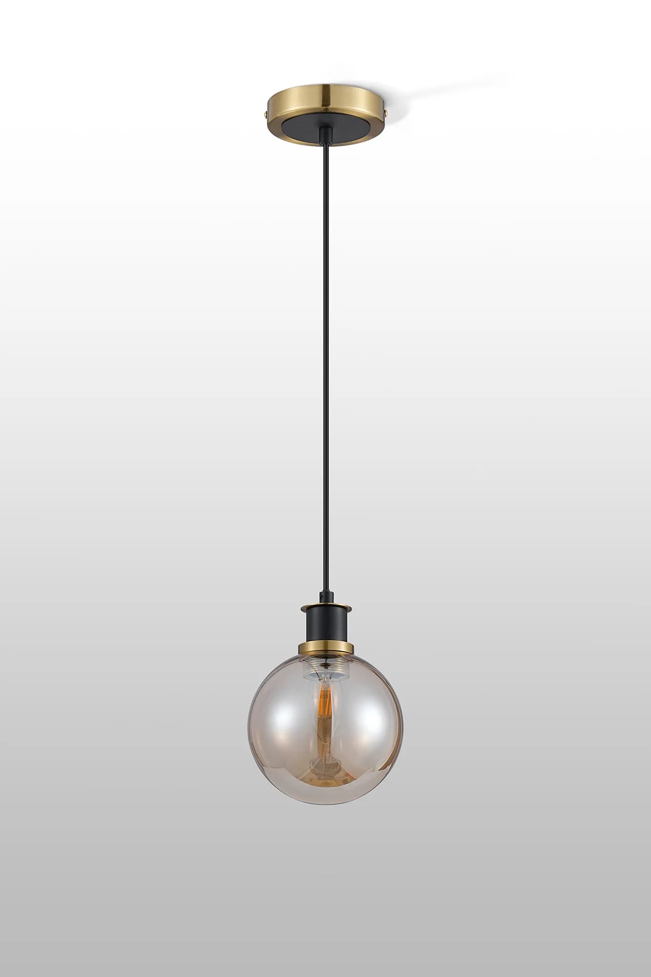 Sycamore Pendant with 15cm Round Glass Shade - Brass, Amber Plated & Satin Black