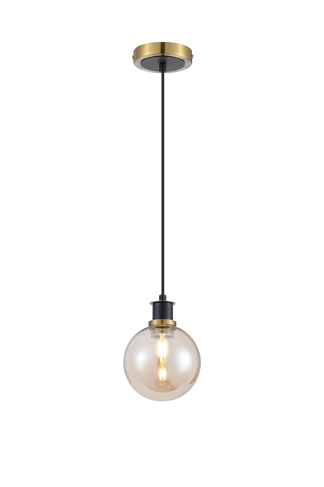 Sycamore Pendant with 15cm Round Glass Shade - Brass, Amber Plated & Satin Black