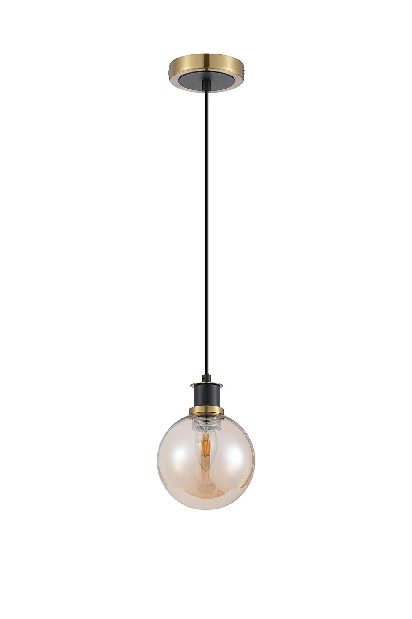 Sycamore Pendant with 15cm Round Glass Shade - Brass, Amber Plated & Satin Black