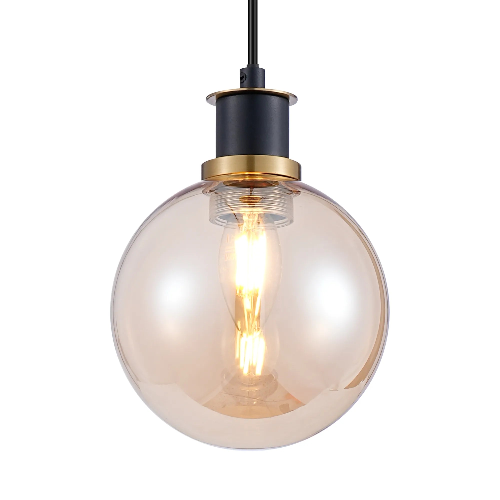 Sycamore Pendant with 15cm Round Glass Shade - Brass, Amber Plated & Satin Black