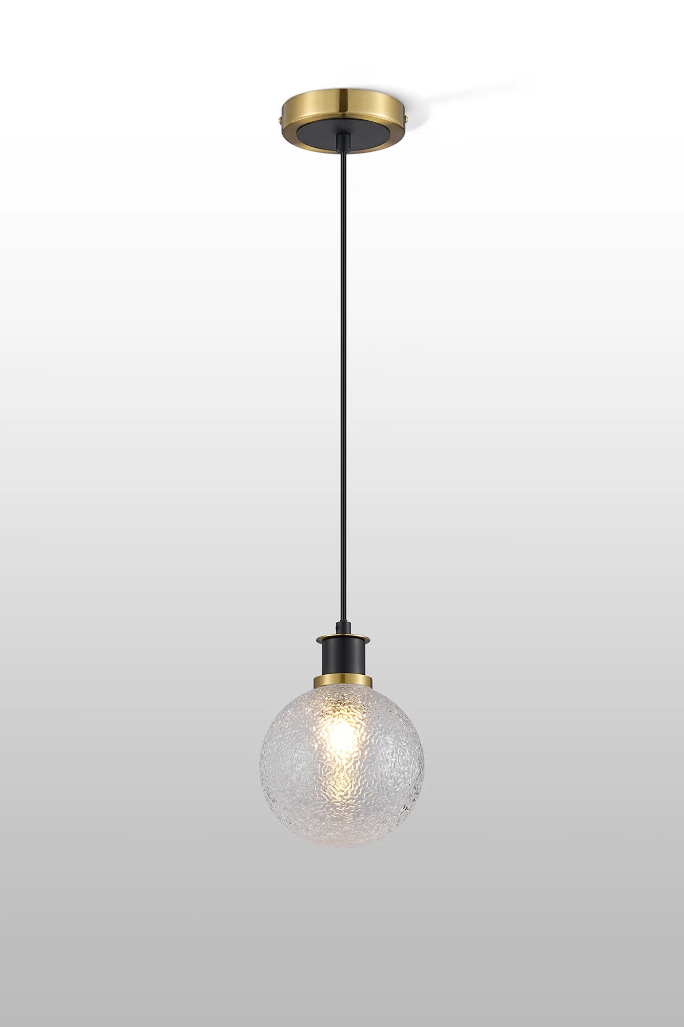 Sycamore Pendant with 15cm Round Dimpled Glass Shade - Brass, Clear & Satin Black