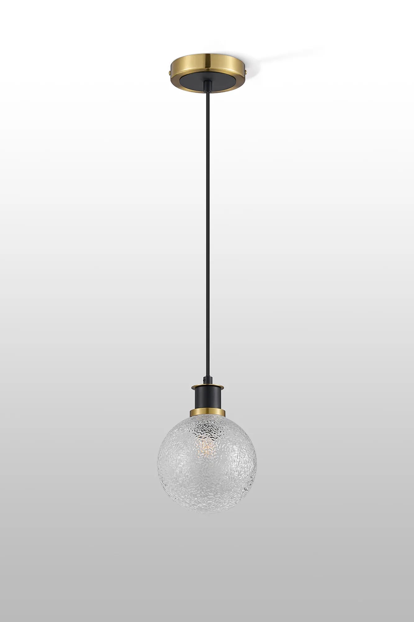 Sycamore Pendant with 15cm Round Dimpled Glass Shade - Brass, Clear & Satin Black