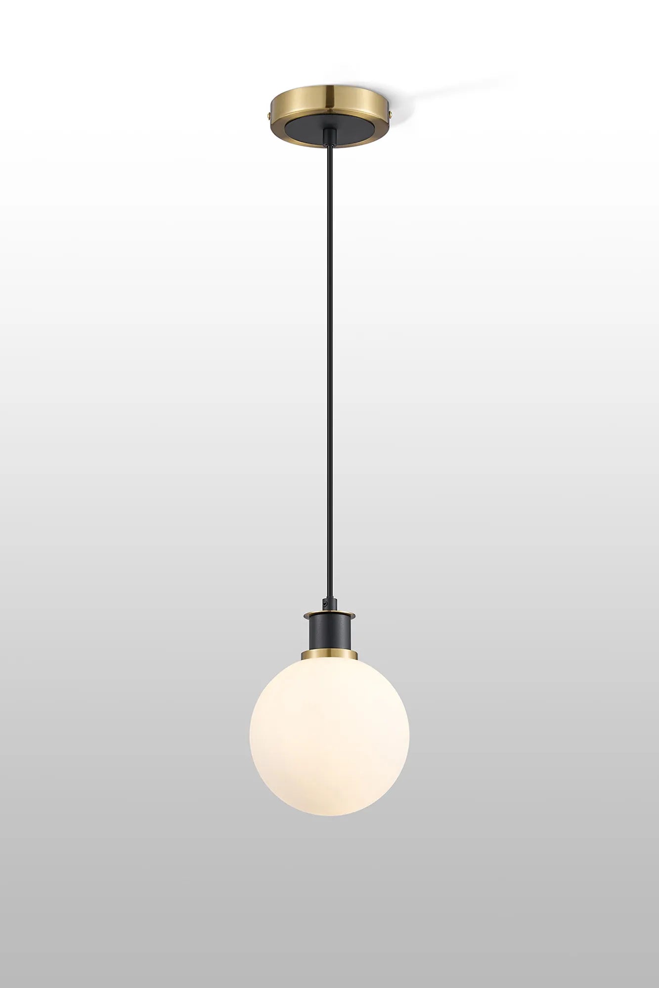 Sycamore Pendant with 15cm Round Glass Shade - Brass, Opal & Satin Black