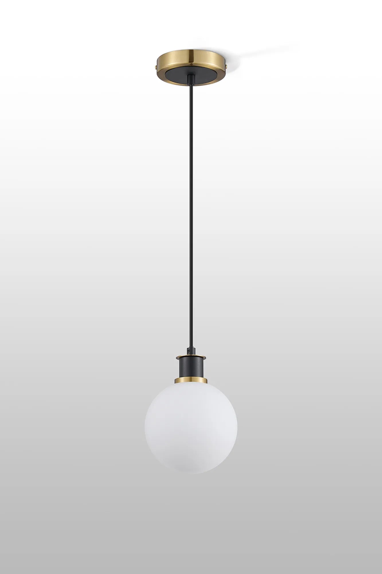Sycamore Pendant with 15cm Round Glass Shade - Brass, Opal & Satin Black