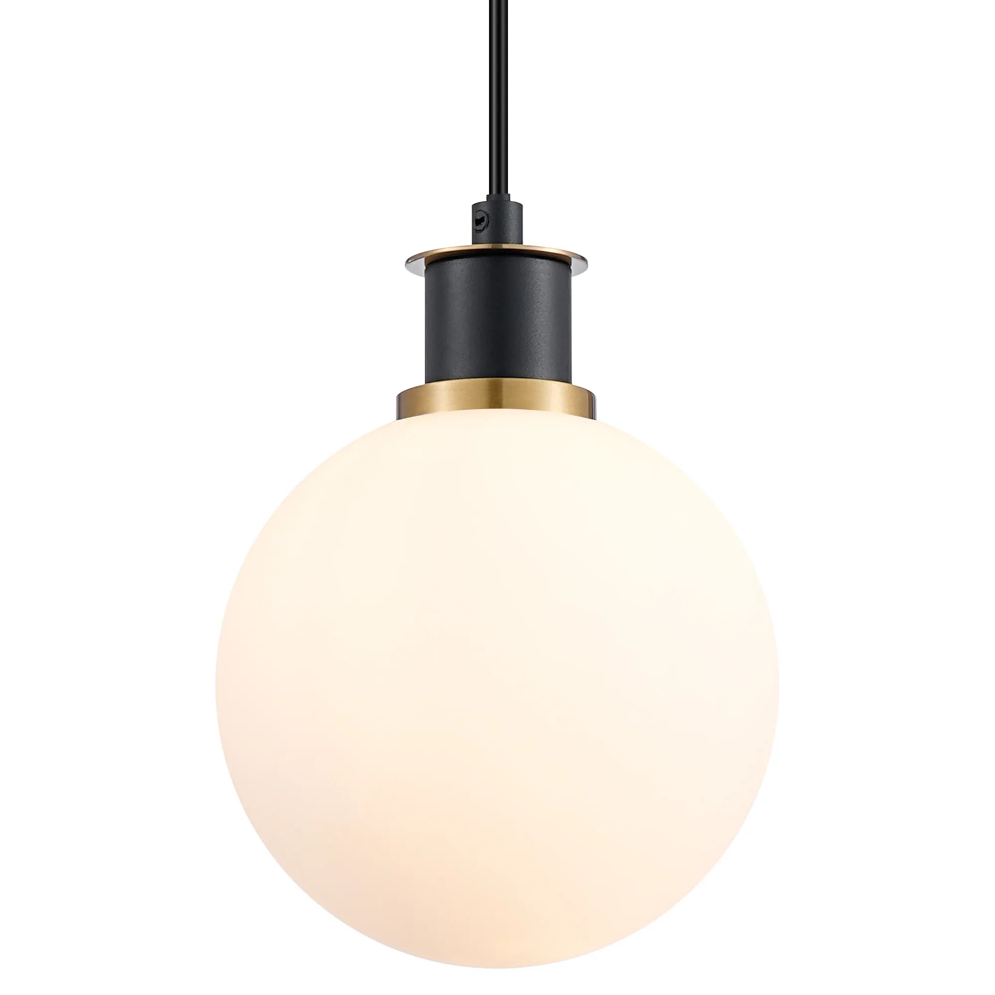 Sycamore Pendant with 15cm Round Glass Shade - Brass, Opal & Satin Black