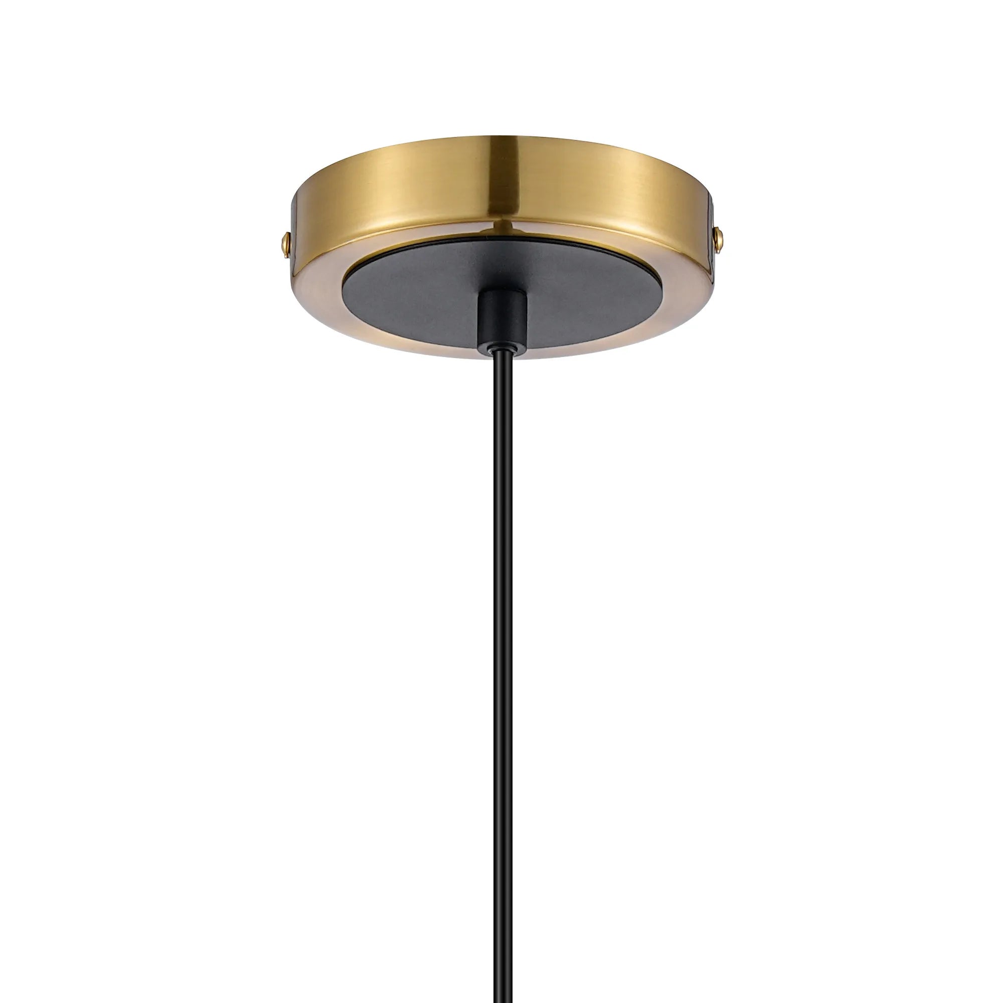 Sycamore Pendant with 15cm Round Ribbed Glass Shade - Brass, Clear & Satin Black