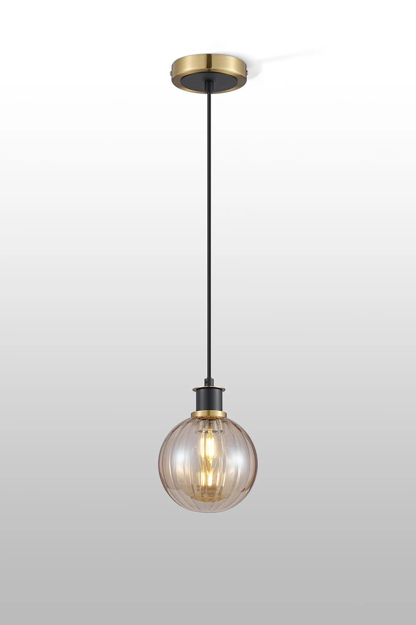 Sycamore Pendant with 15cm Round Segment Glass Shade - Brass, Amber Plated & Satin Black