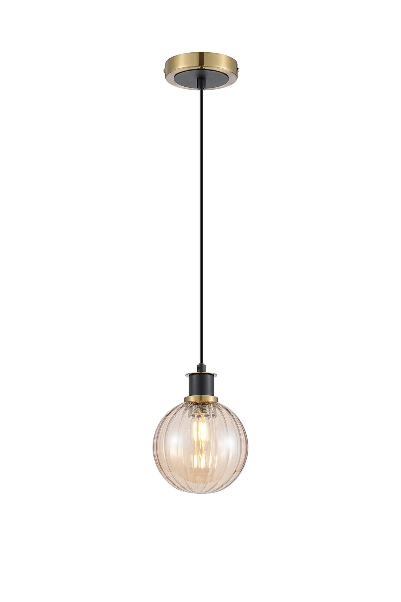 Sycamore Pendant with 15cm Round Segment Glass Shade - Brass, Amber Plated & Satin Black