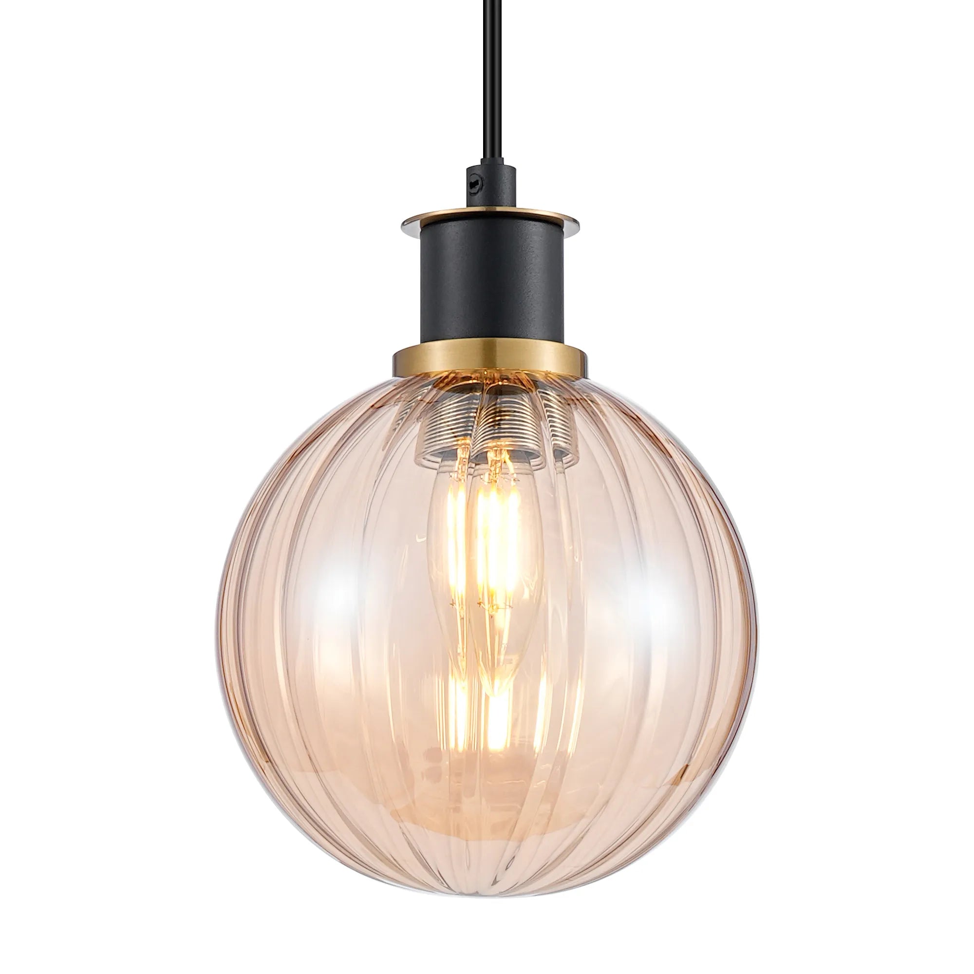 Sycamore Pendant with 15cm Round Segment Glass Shade - Brass, Amber Plated & Satin Black