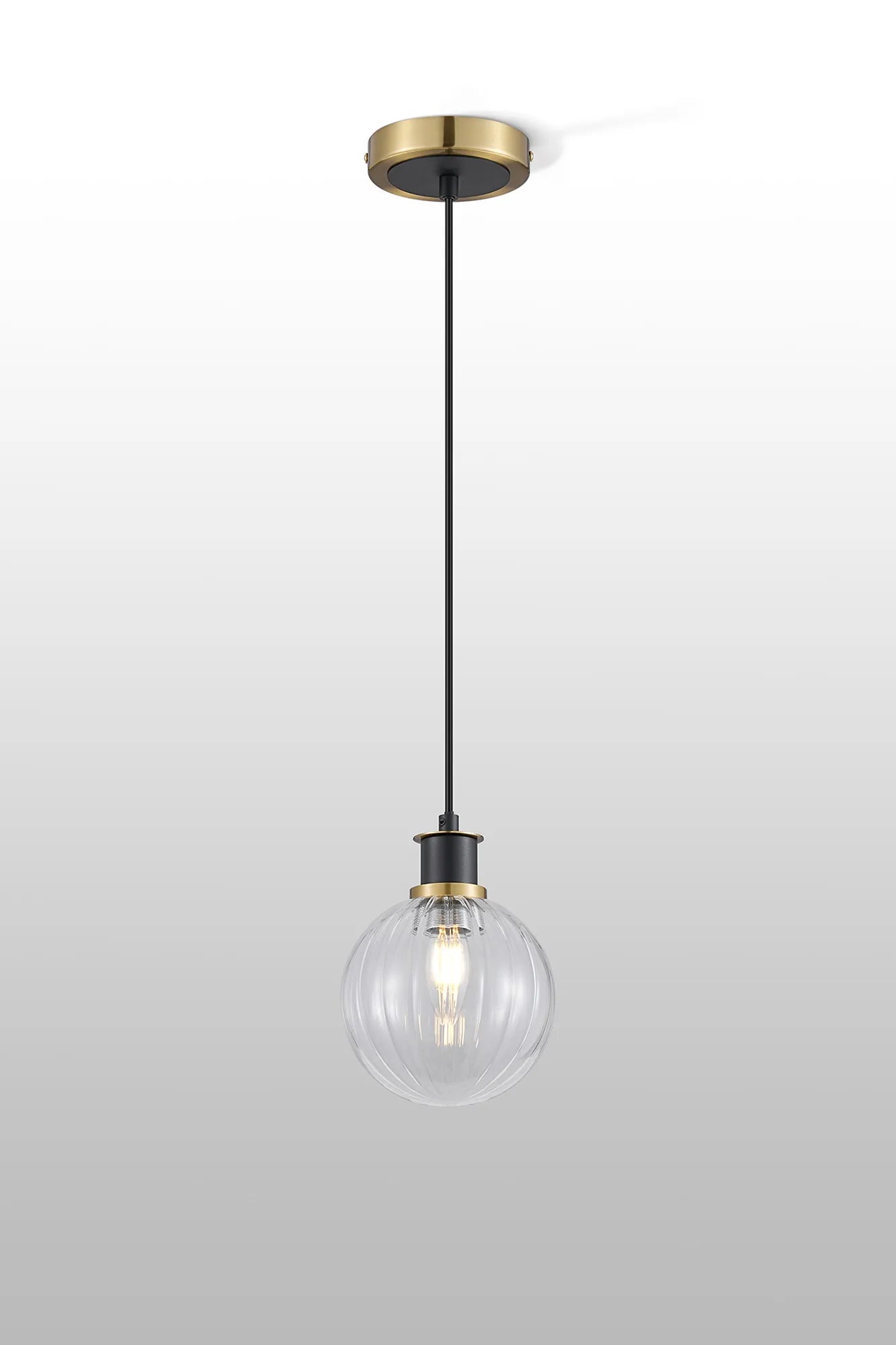 Sycamore Pendant with 15cm Round Segment Glass Shade - Brass, Clear & Satin Black