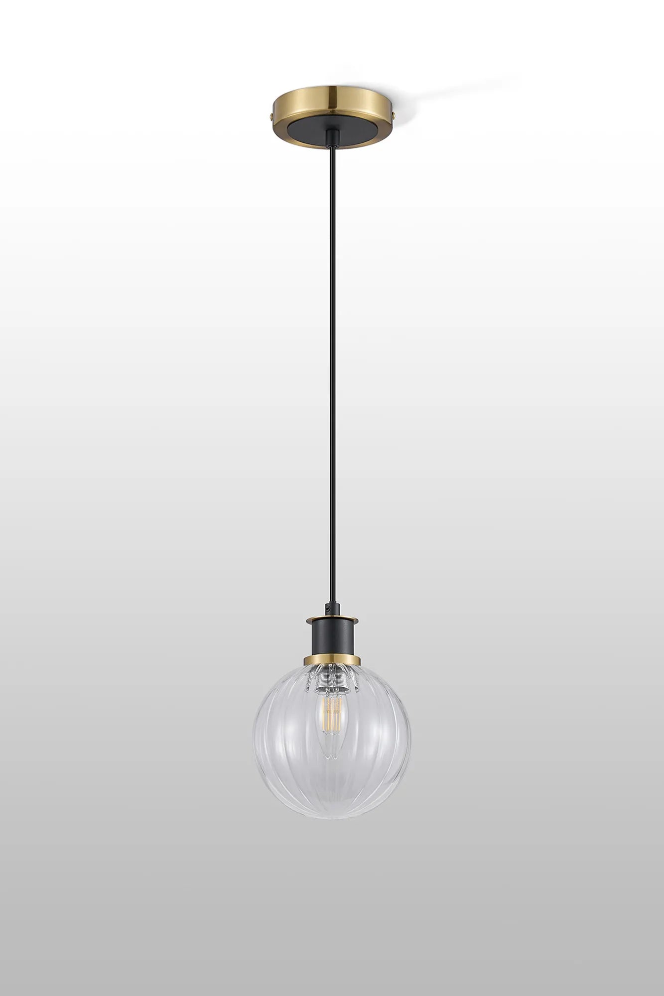 Sycamore Pendant with 15cm Round Segment Glass Shade - Brass, Clear & Satin Black