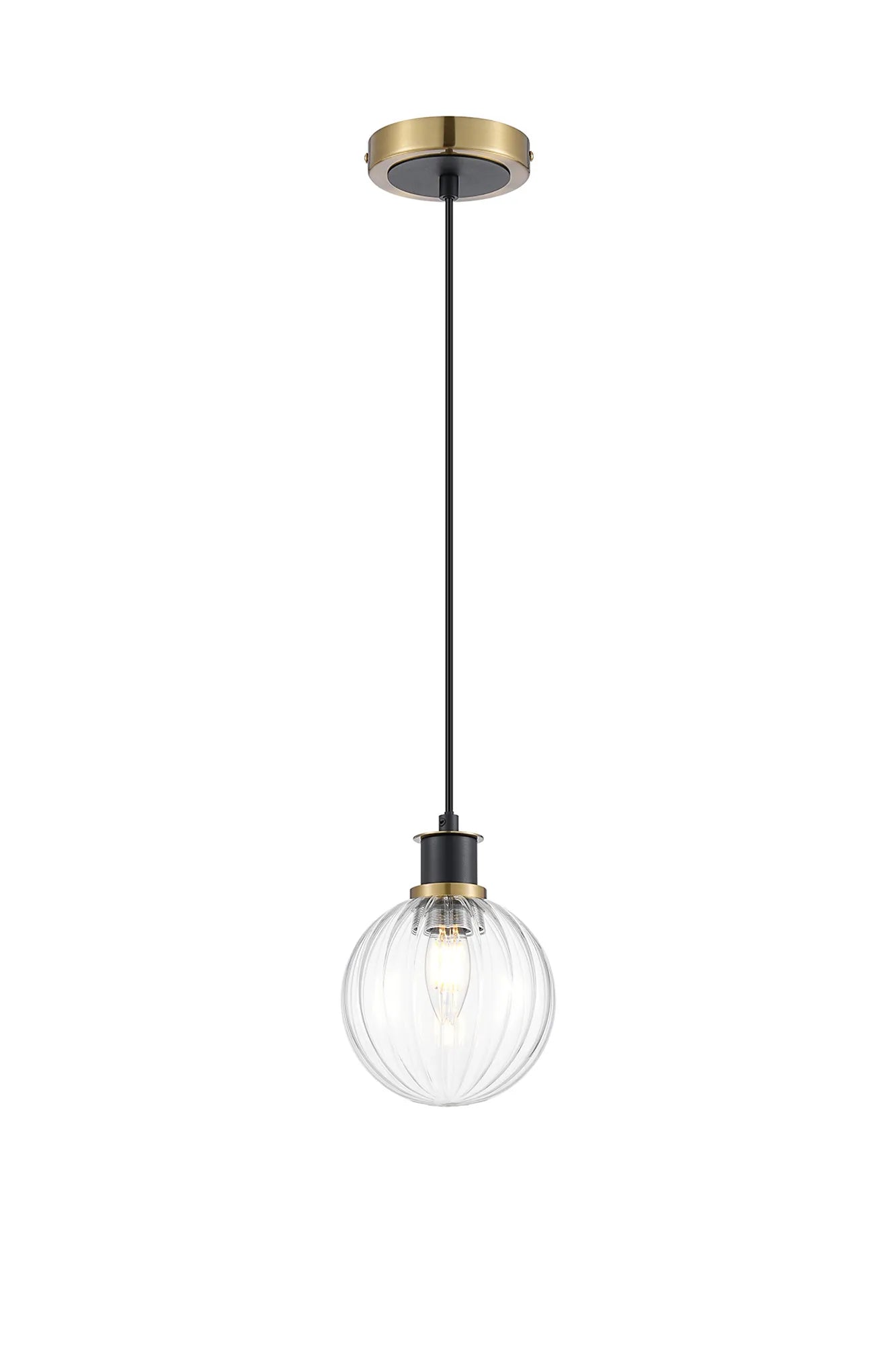 Sycamore Pendant with 15cm Round Segment Glass Shade - Brass, Clear & Satin Black