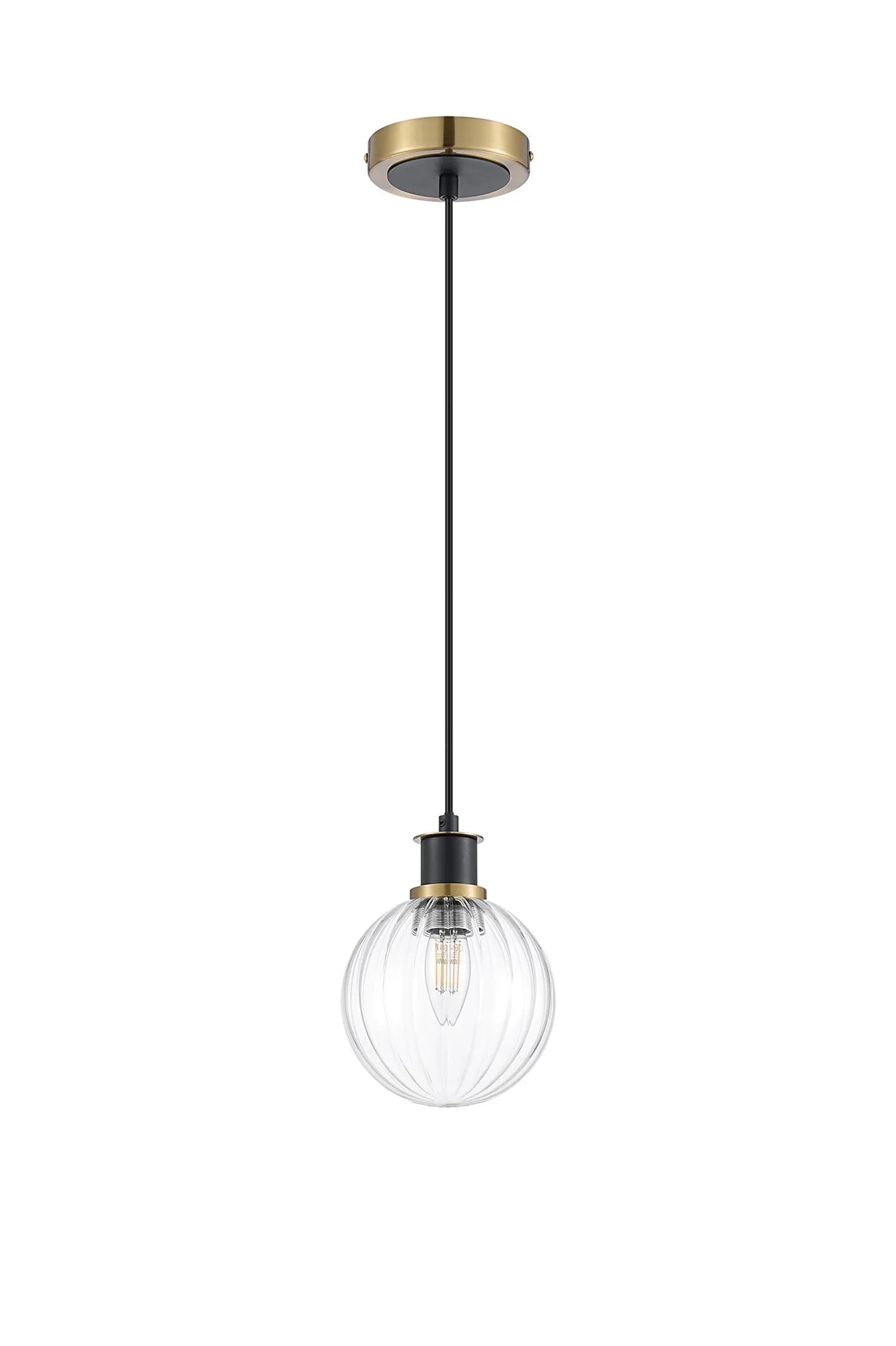 Sycamore Pendant with 15cm Round Segment Glass Shade - Brass, Clear & Satin Black