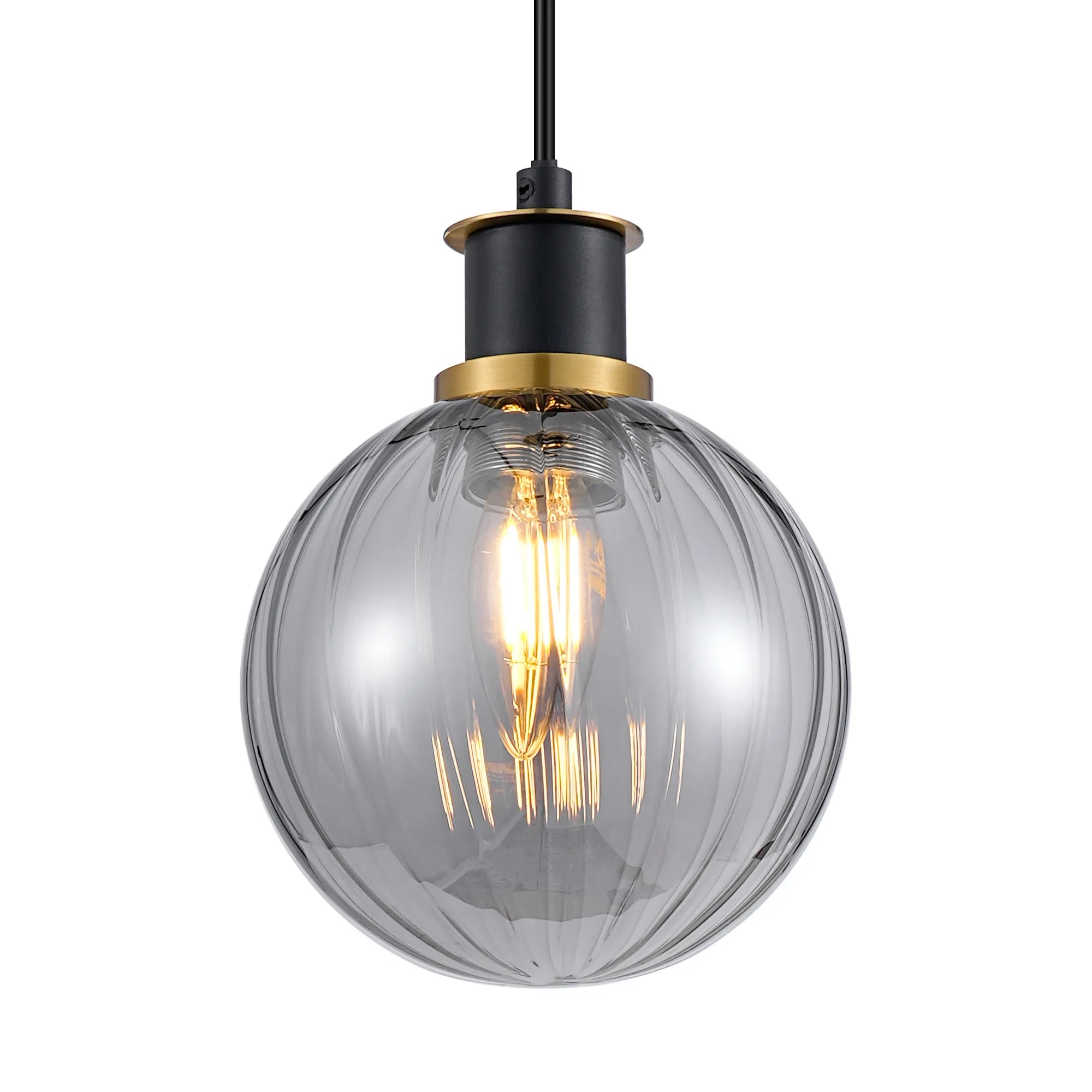 Sycamore Pendant with 15cm Round Segment Glass Shade - Brass, Smoke Plated & Satin Black
