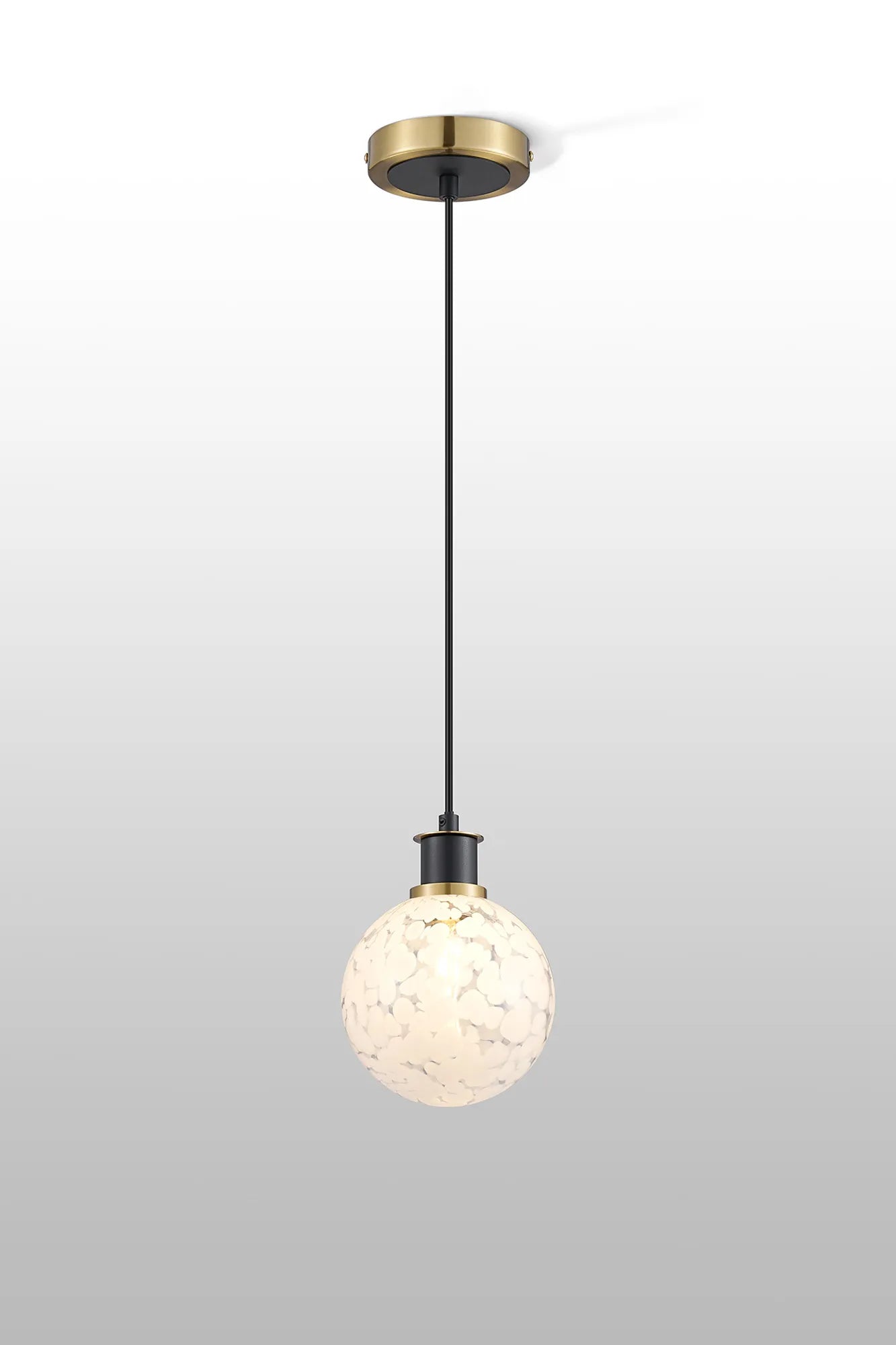 Sycamore Pendant with 15cm Round Speckled Glass Shade - Brass, White & Satin Black