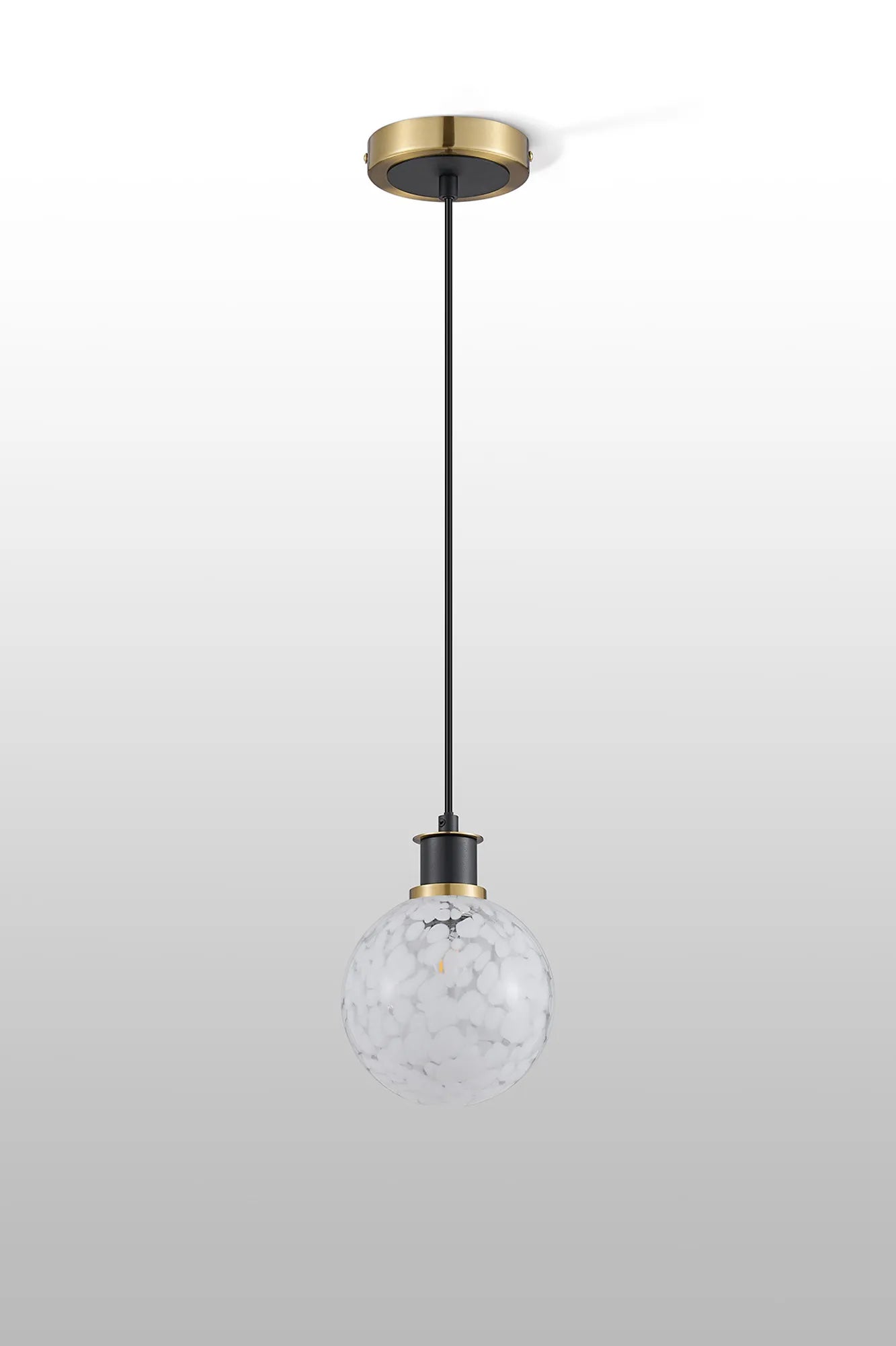 Sycamore Pendant with 15cm Round Speckled Glass Shade - Brass, White & Satin Black